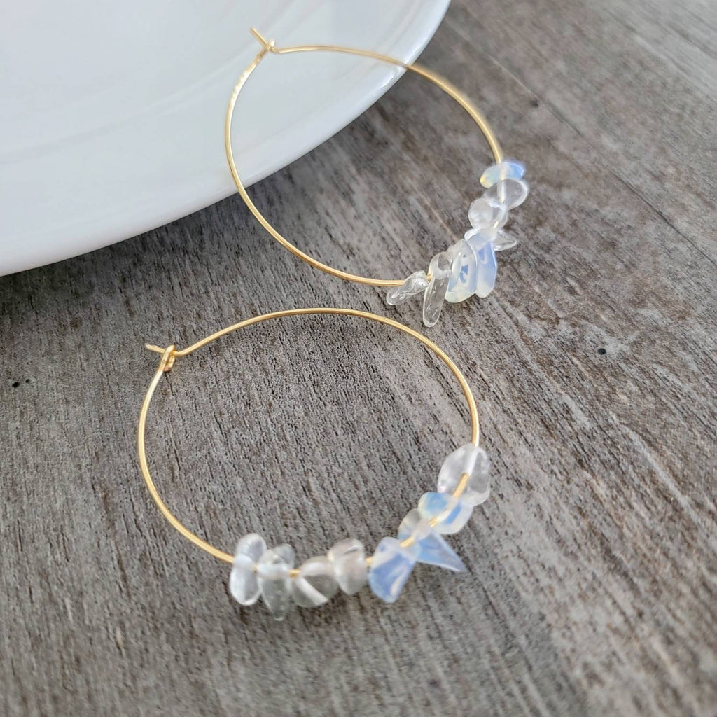 Opalite  Thin hoop earrings, Crystal hoop earrings, October birthstone earrings, Hoop Opalite Earrings, gifted earrings valentine's gift