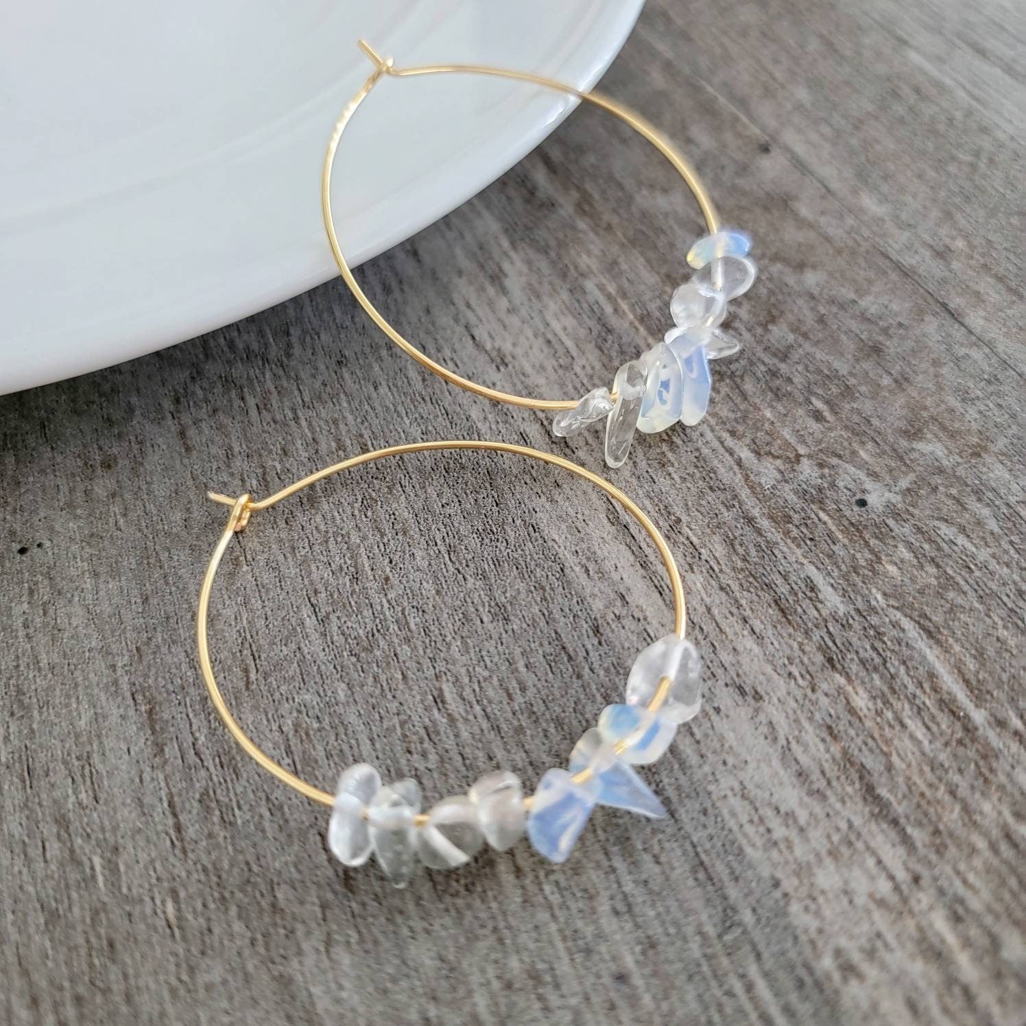 Opalite  Thin hoop earrings, Crystal hoop earrings, October birthstone earrings, Hoop Opalite Earrings, gifted earrings valentine's gift