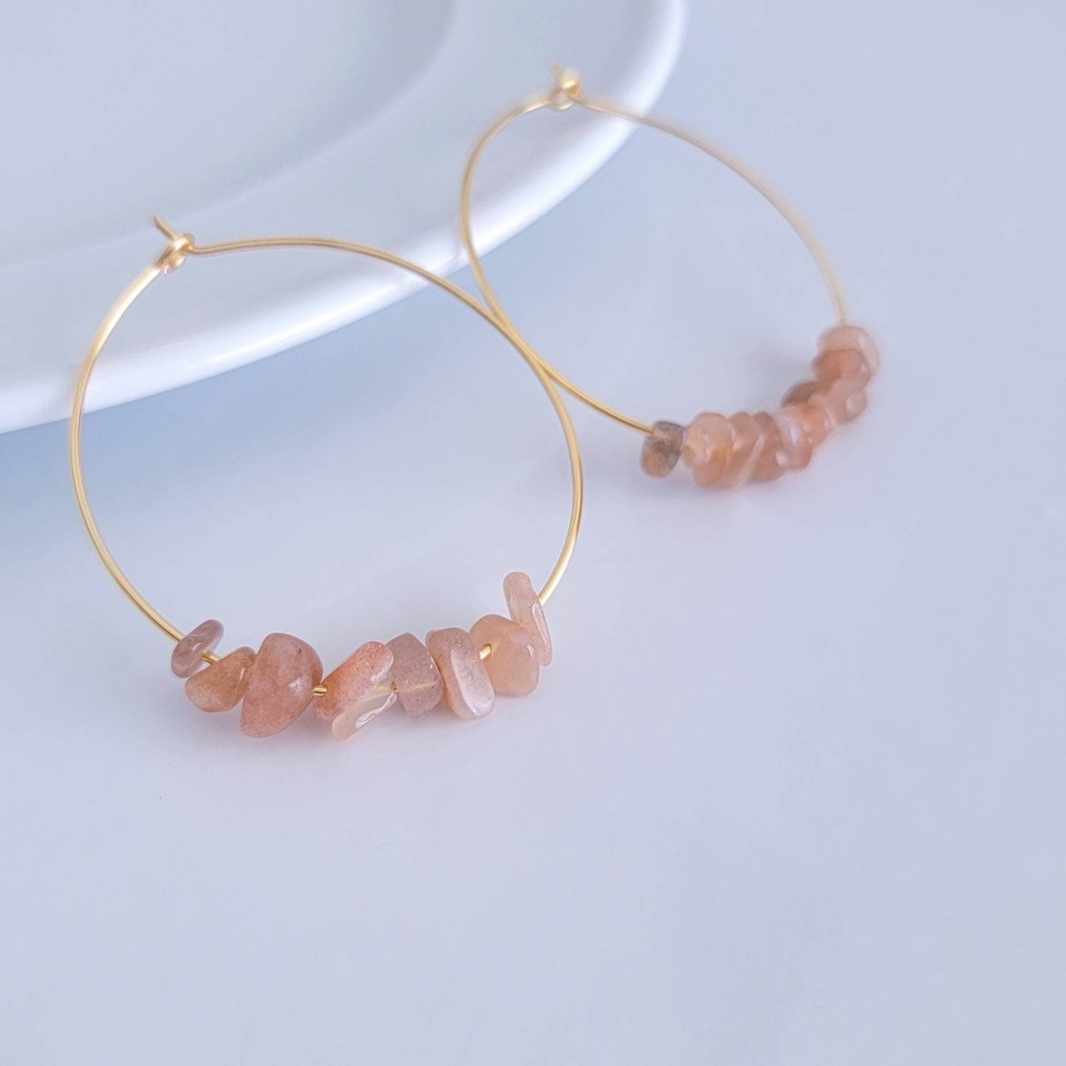 Sunstone Hoop earrings, Gold Sunstone Earrings, Gemstone Earrings, Natural sunstone Earrings, Gemstone hoop earrings, raw gemstone earrings