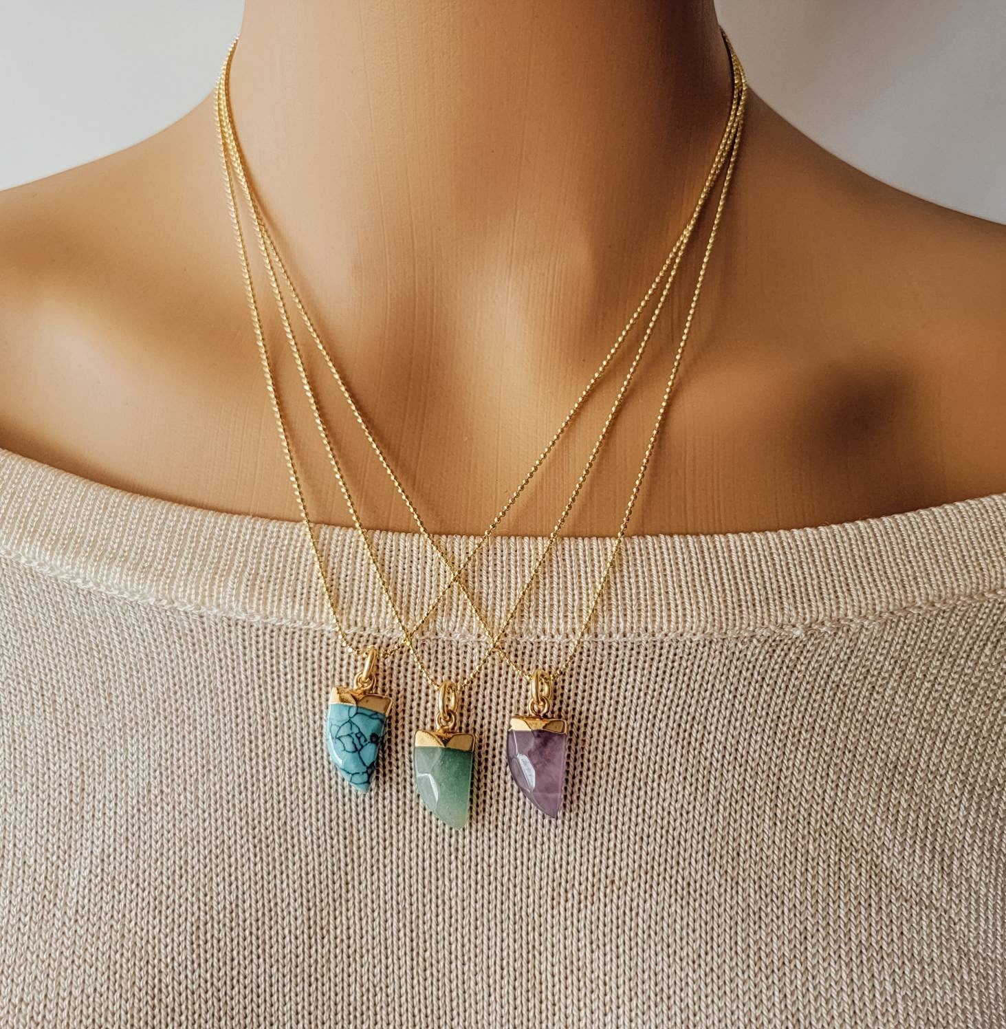 Amethyst necklace, Jade necklace, Turquoise necklace, Thin necklace chain, amethyst quartz necklace, gifted jewelry necklace, giftful sister