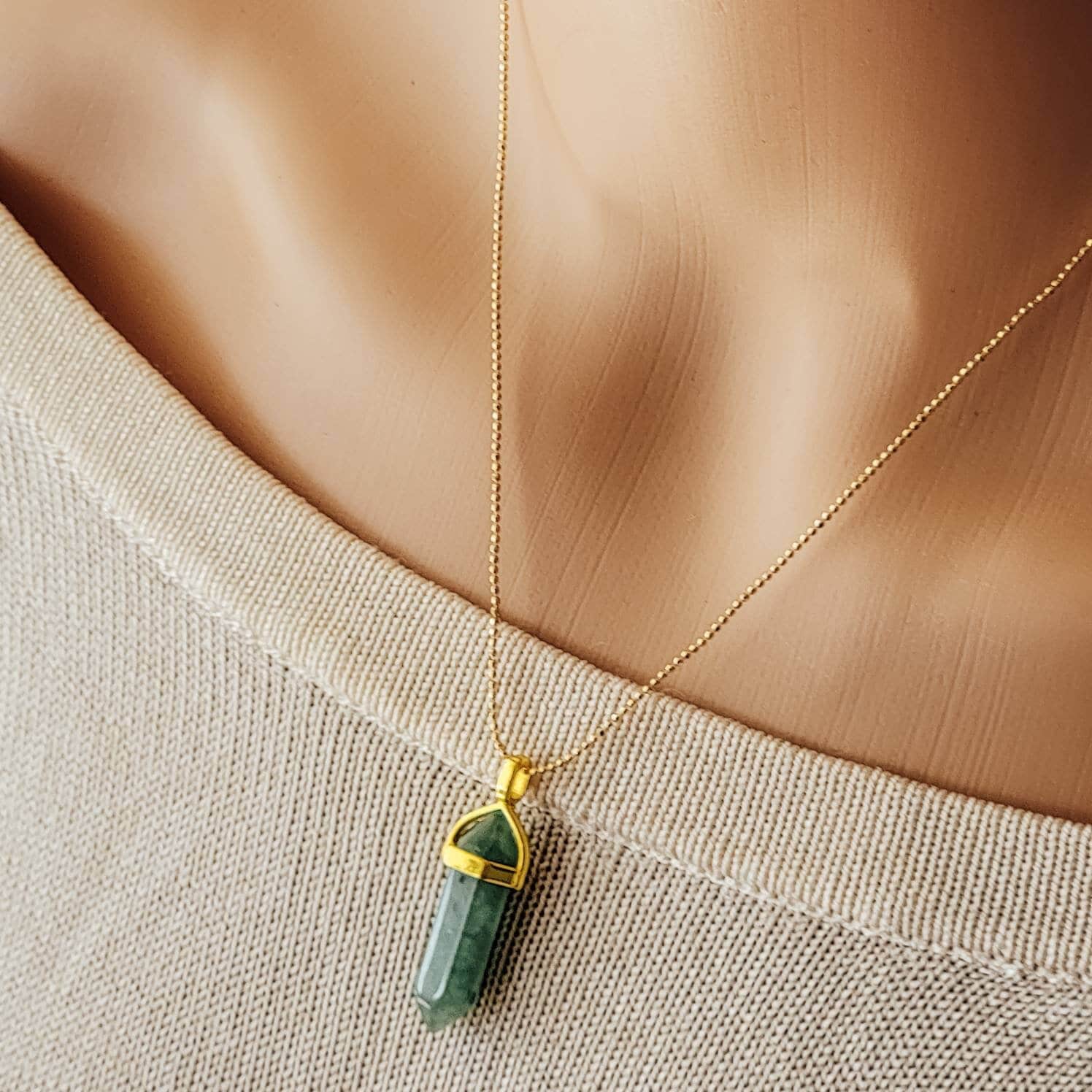 Green aventurine necklace, Thin chain necklace, chain necklace, necklace minimalistic, charming necklace, gifted for  her, giftful sister
