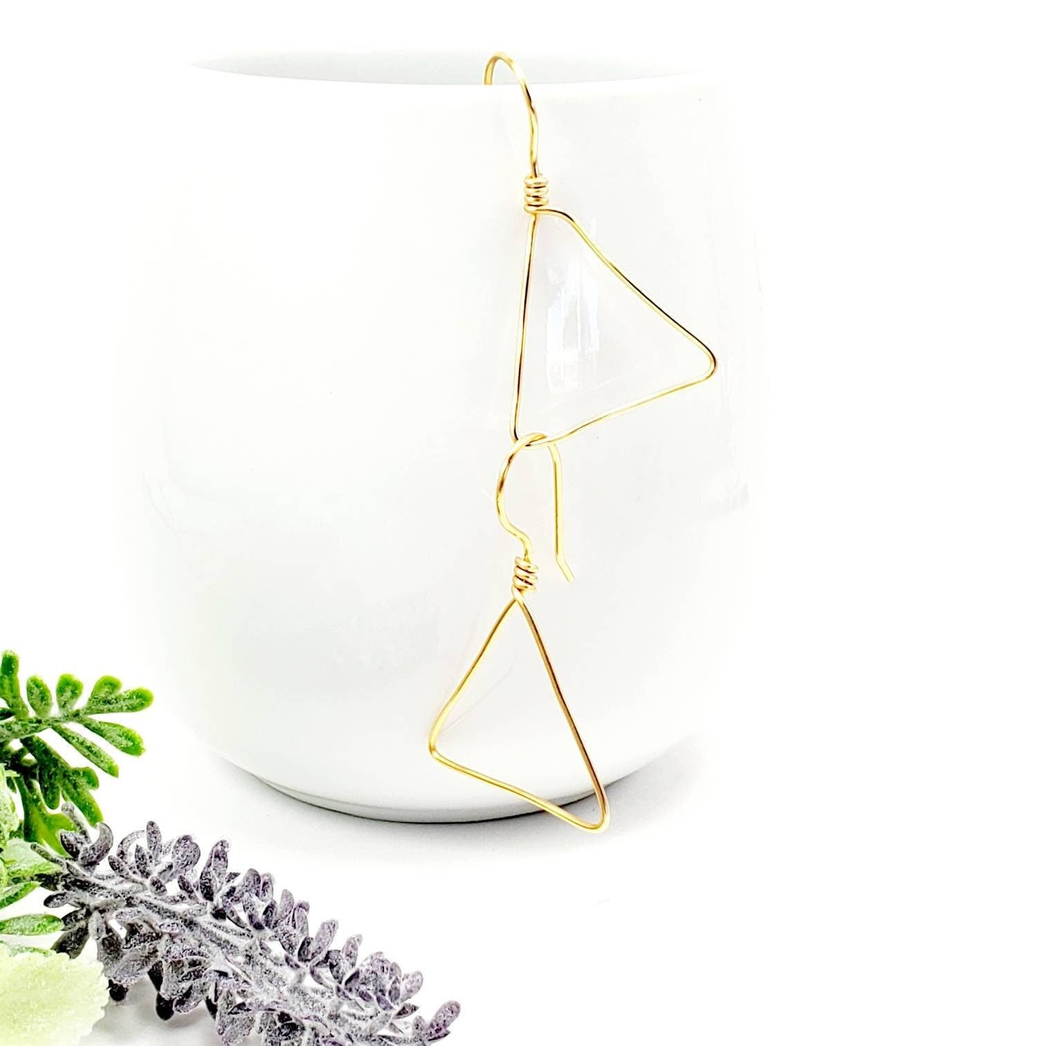 Triangle hoop earrings, Dainty hoop earrings, Thin gold hoop earrings, Large geometric earrings, minimalist earrings, unique earrings