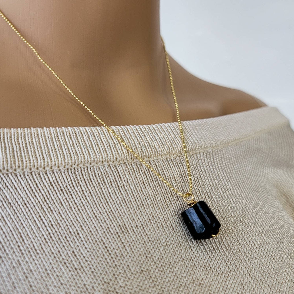 Black tourmaline Necklace, Black tourmaline crystal, Raw Crystal Necklace, Rough Stone Energy balance, Tourmaline pendant, giftful sister