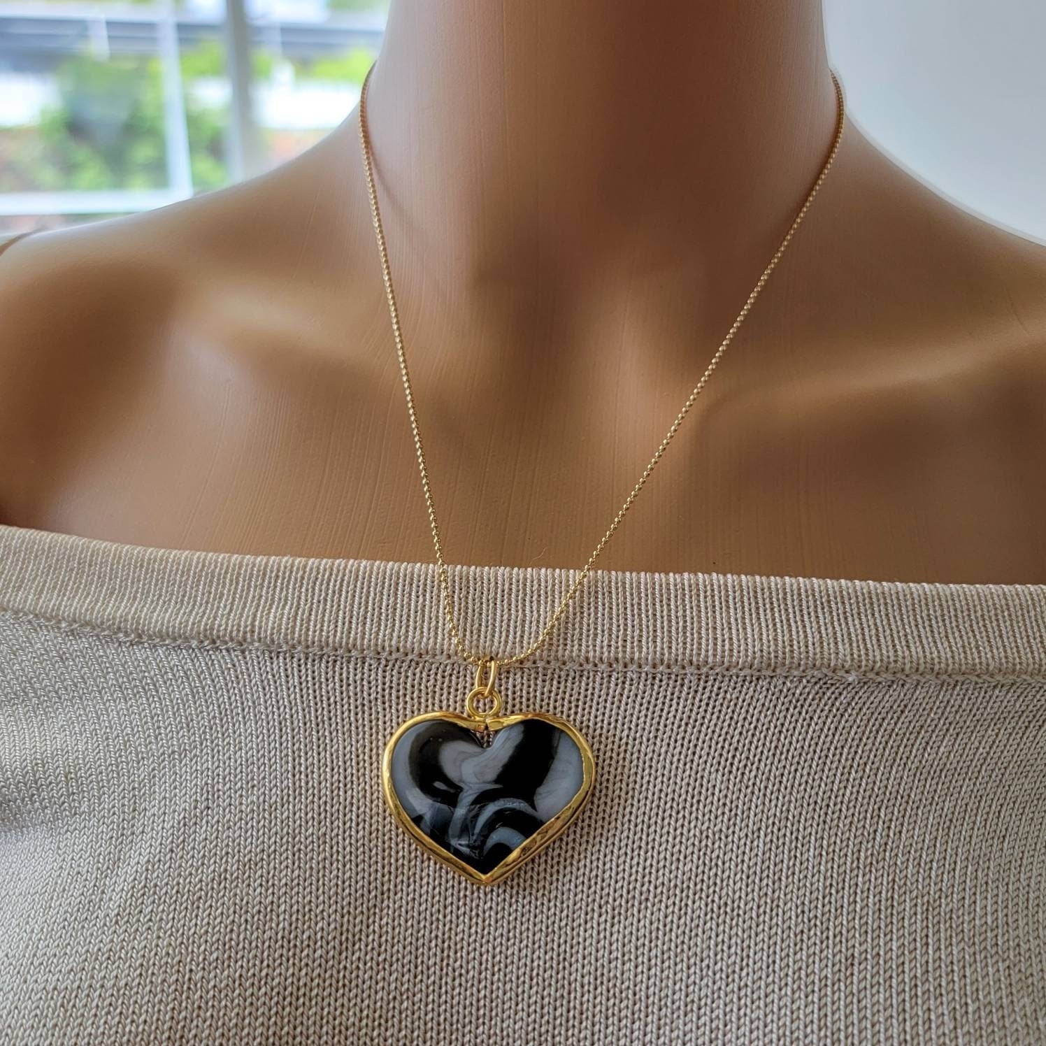 Chunky heart necklace, Large heart necklace, Black heart necklace, Large heart necklace,  when calls the heart, valentines day gift