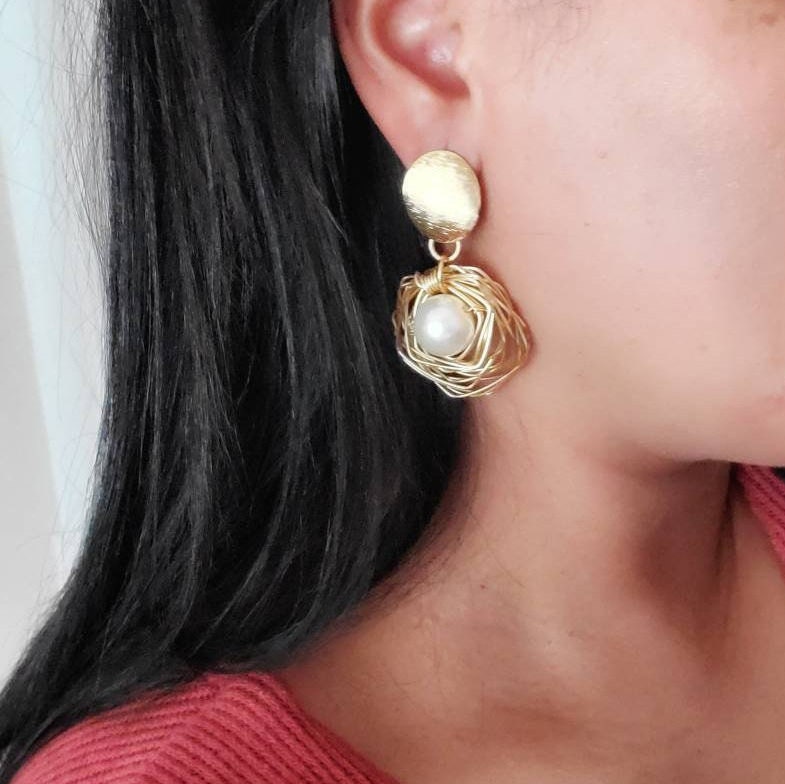 Pearl earring drops, Geometric earrings, Large pearl drop earrings, wired earring, women gifted earring, mothers days gifted, gifted pearl