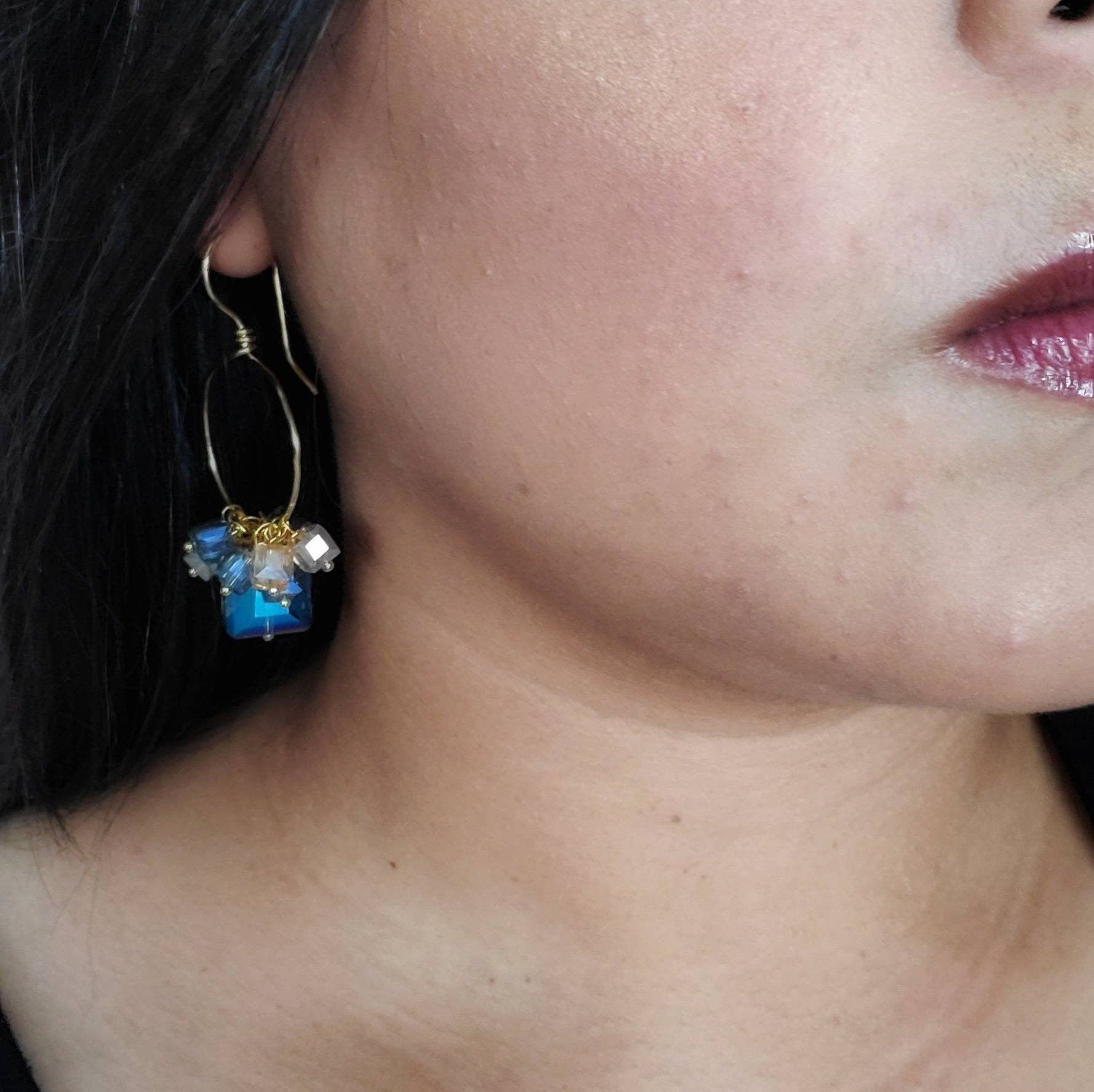 Thin hoop earrings, Crystal hoop Colorful earrings, Gold hoop earrings, minimalistic hoop earrings, gifted mom giftful, gifted mom giftful