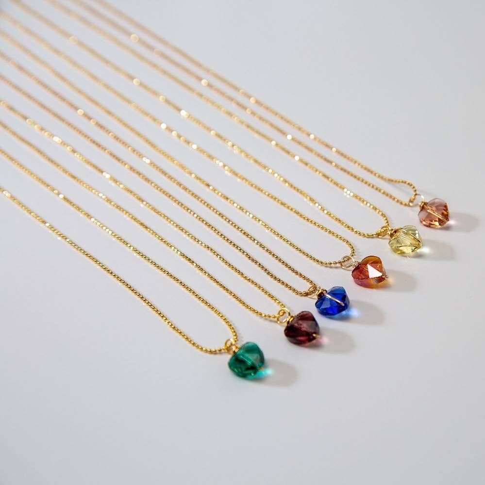 Dainty gold necklace, Charming heart, Small heart necklace, Red heart necklace, Love Heart Crystal necklace,  Valentin's day gift