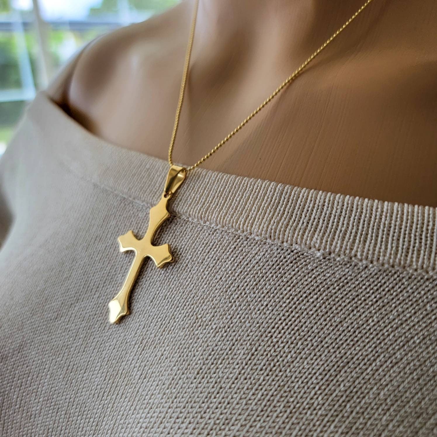 Dainty cross, Gold cross necklace, Gold cross pendant, Religious necklace, christian cross necklace, Gothic cross necklace, christiangift