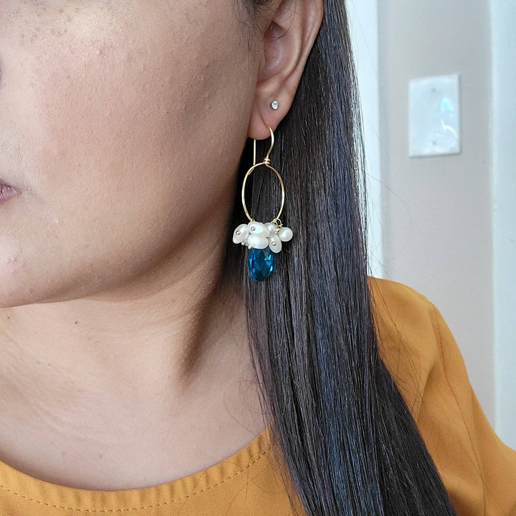 Pearl Drop Hoops, Pearl hoop earrings, 18K Gold Filled Pearl Earrings, Handmade Fresh Water Pearl Earrings, Drop Earrings, mothers day gift