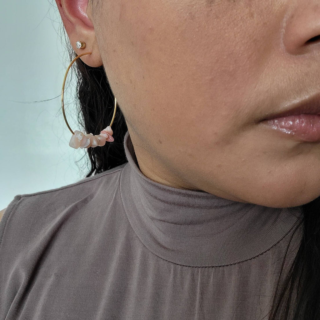 Pink opal hoop earrings, Pink rose earrings, Big hoop earrings, Thin hoop earrings, Crystal hoop earrings, Gold filled hoop earrings,