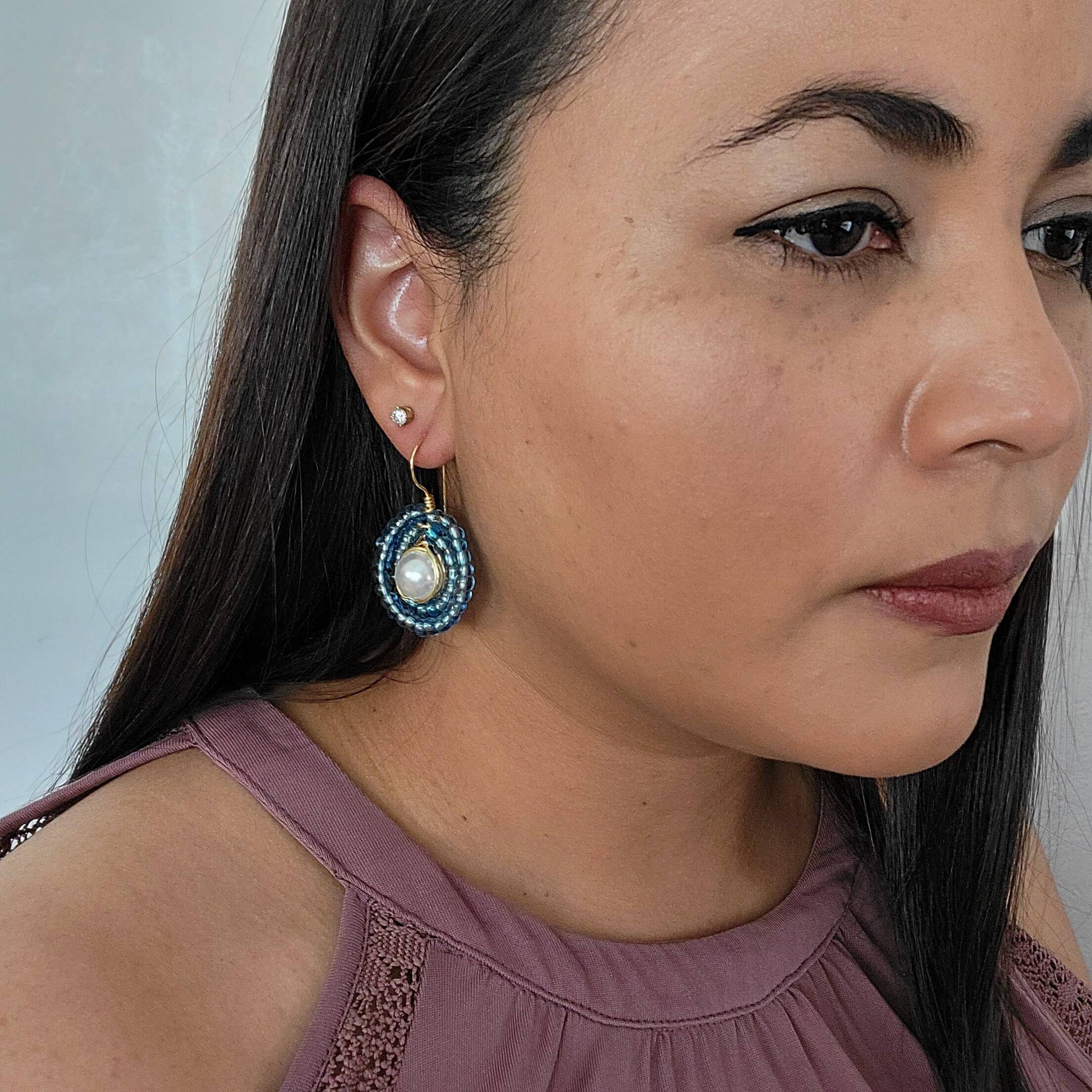 Pearl drop earrings, Something Blue Earrings, delicate earrings, minimal earrings, bridesmaid earrings, everyday earrings, giftful earring