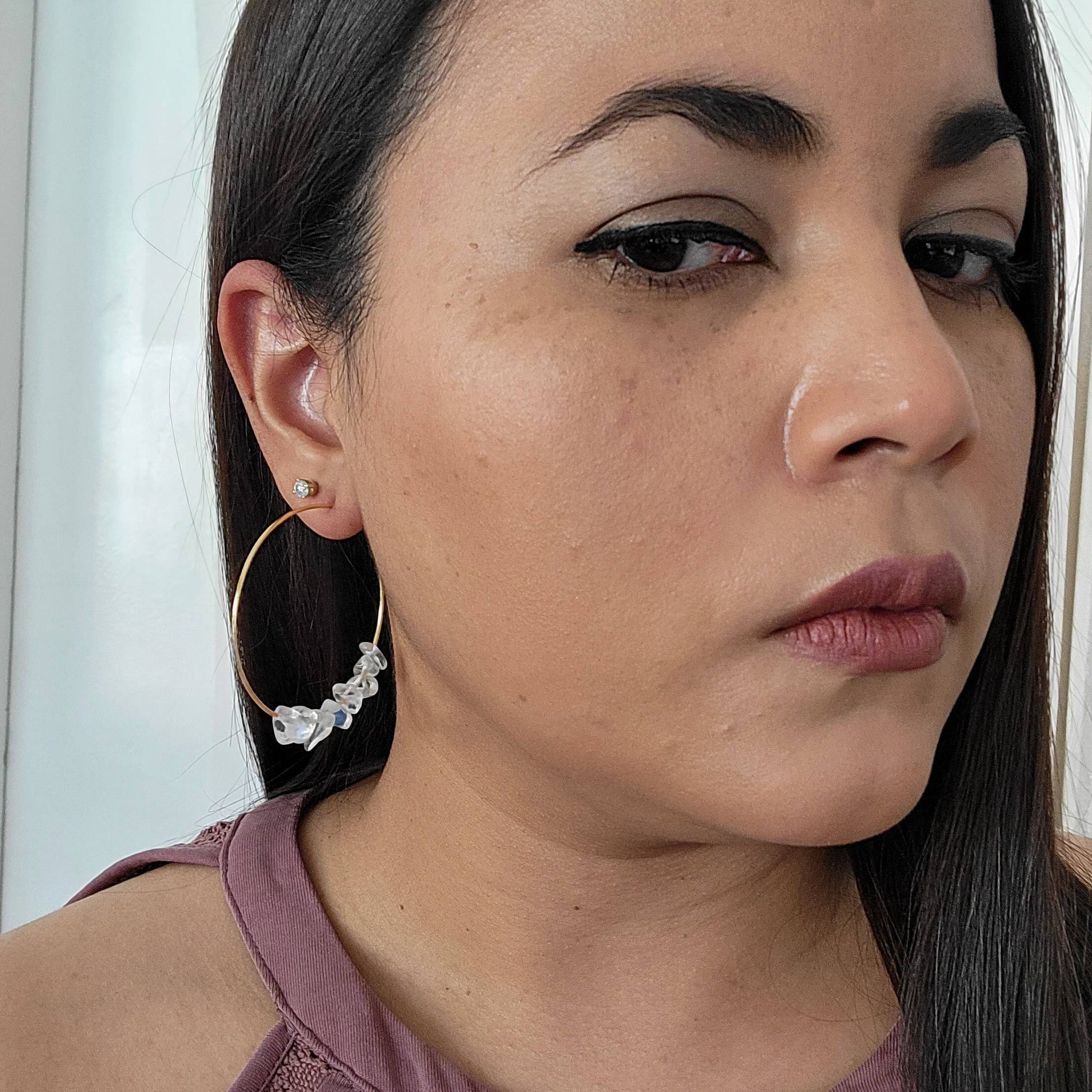 Opalite  Thin hoop earrings, Crystal hoop earrings, October birthstone earrings, Hoop Opalite Earrings, gifted earrings valentine's gift