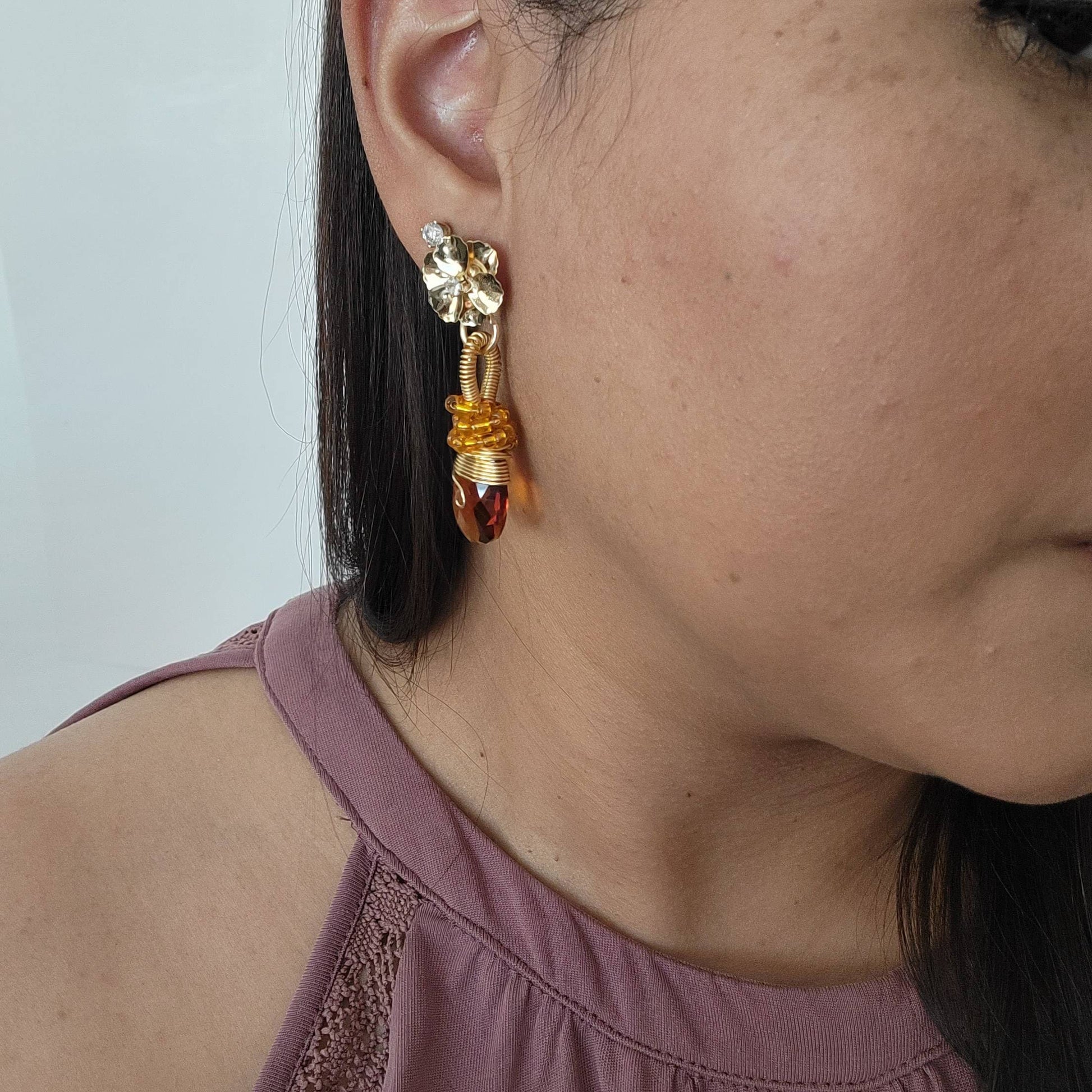 Amber Crystal teardrop earrings, Baltic Honey Amber Earrings, Large stone earrings, Honey cognac amber earrings, mother's day gift