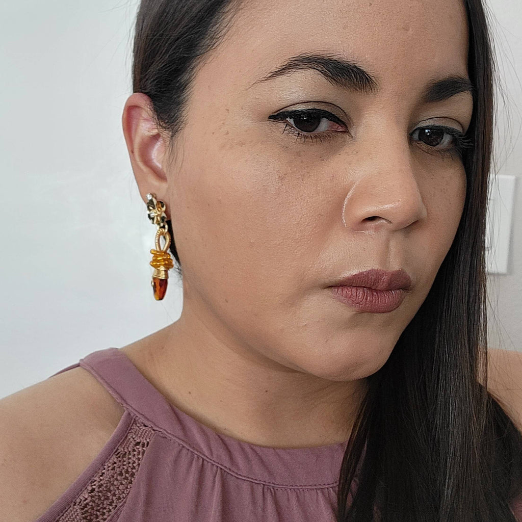 Amber Crystal teardrop earrings, Baltic Honey Amber Earrings, Large stone earrings, Honey cognac amber earrings, mother's day gift