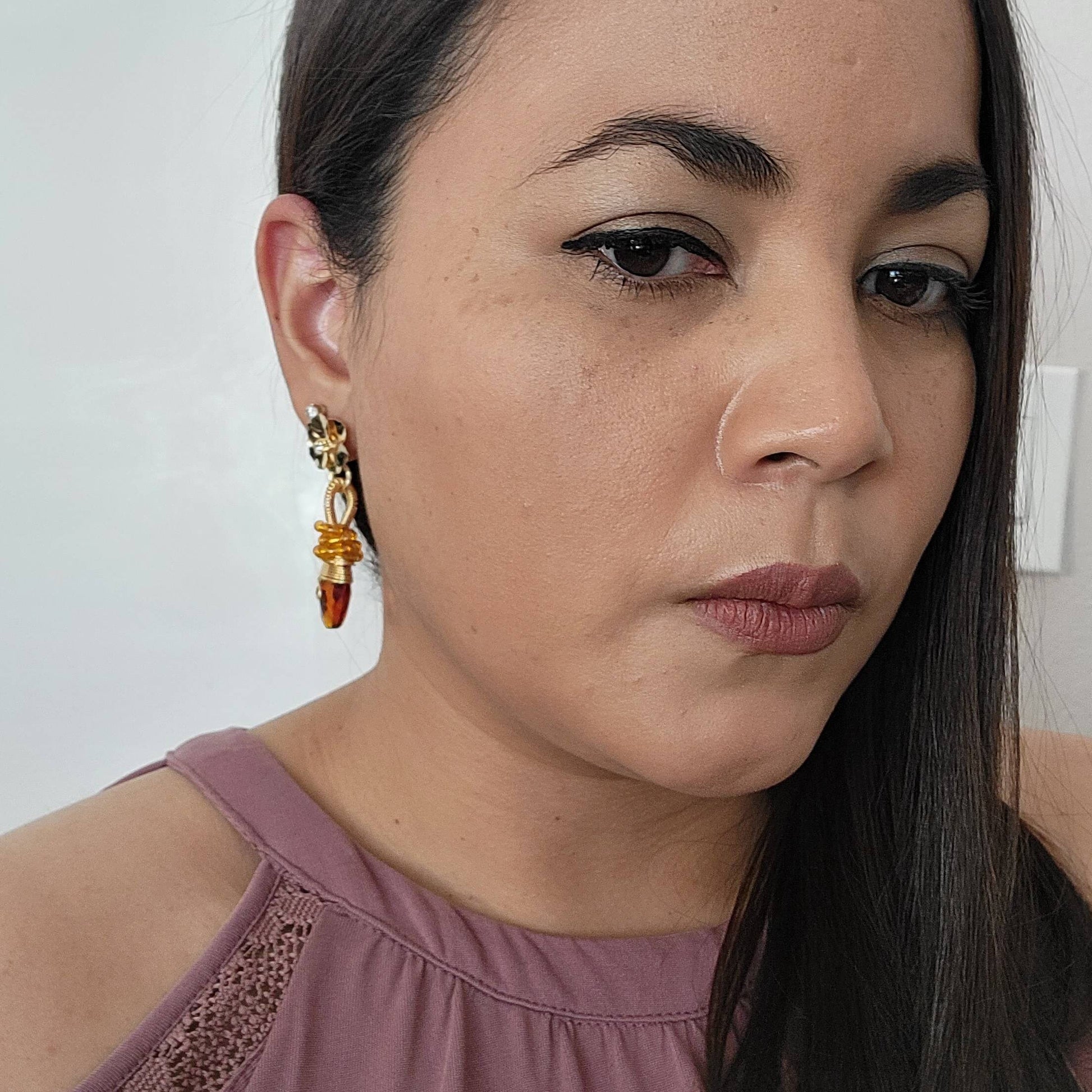 Amber Crystal teardrop earrings, Baltic Honey Amber Earrings, Large stone earrings, Honey cognac amber earrings, mother's day gift