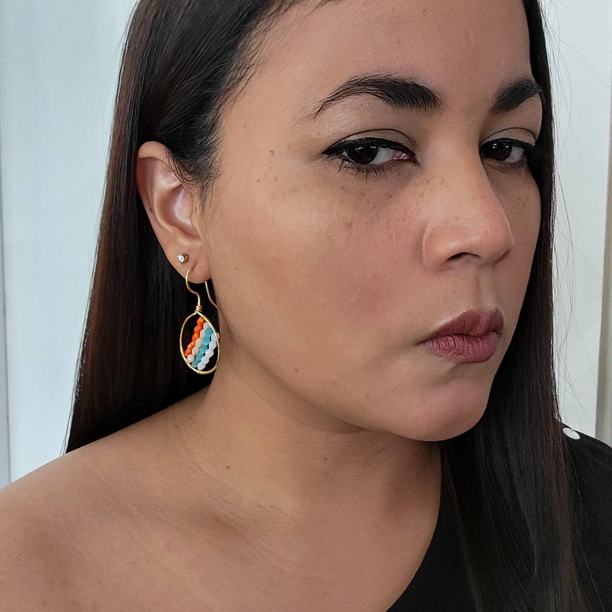 Rainbow huggie hoop earrings, Thin hoop earrings, colorful hoops, gift for- her, wedding gifted, maid-of-honor gift, mama gifte,wife  gifted