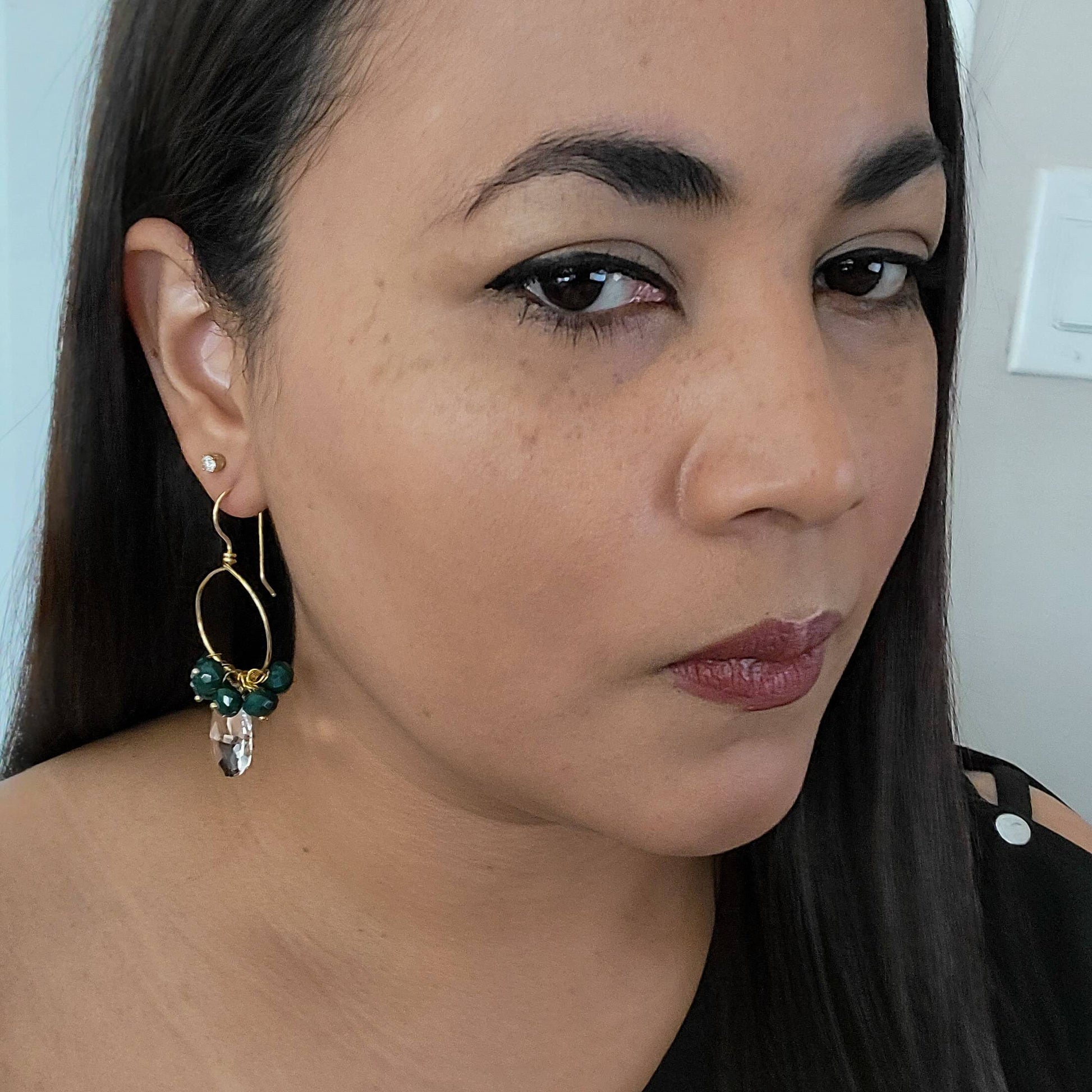 Gold Filled Wire Wrapped Crystal Huggies, Hypoallergenic Minimalist Gold Hoop Earrings, Hoop Earrings With Charm, hoop earrings with stones