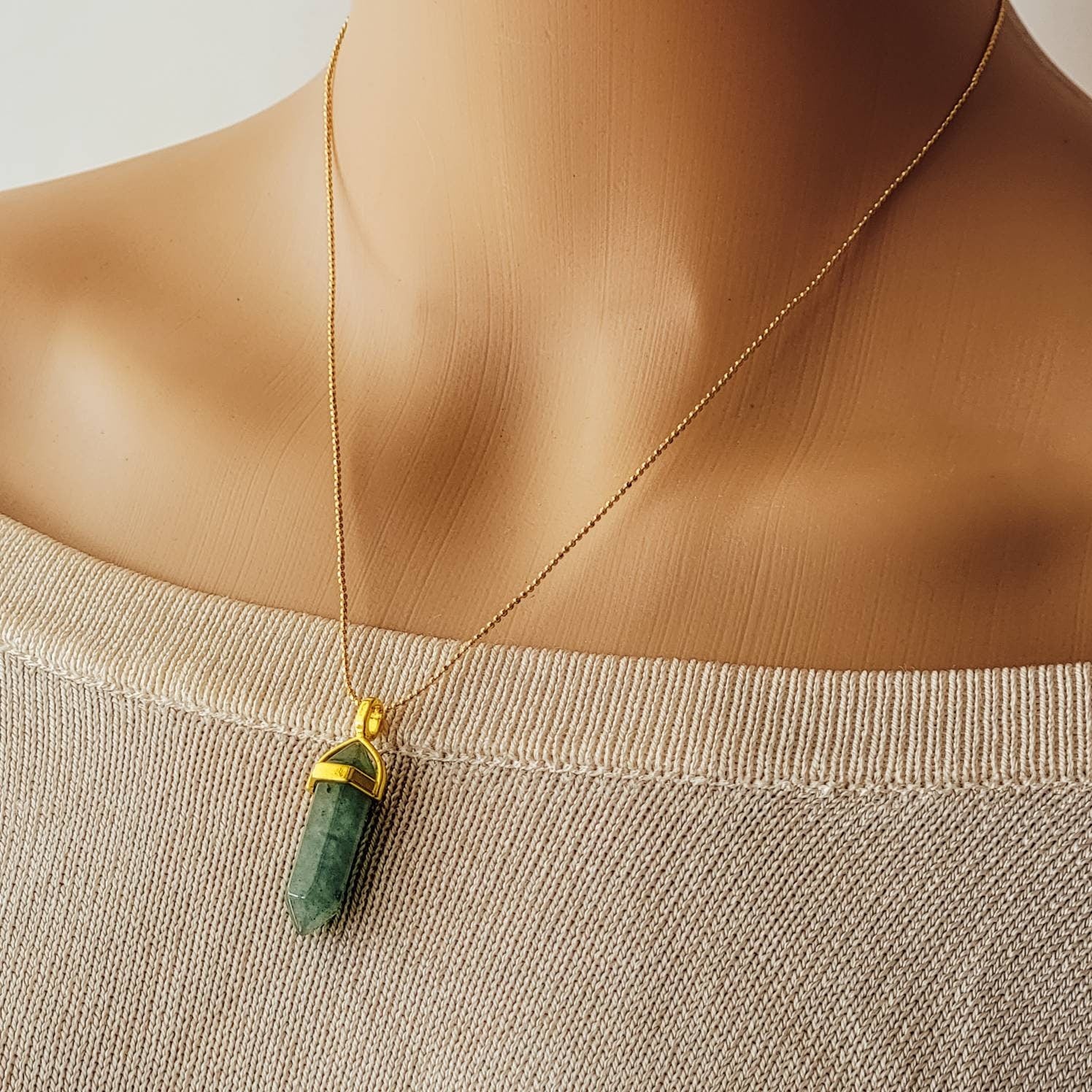 Green aventurine necklace, Thin chain necklace, chain necklace, necklace minimalistic, charming necklace, gifted for  her, giftful sister