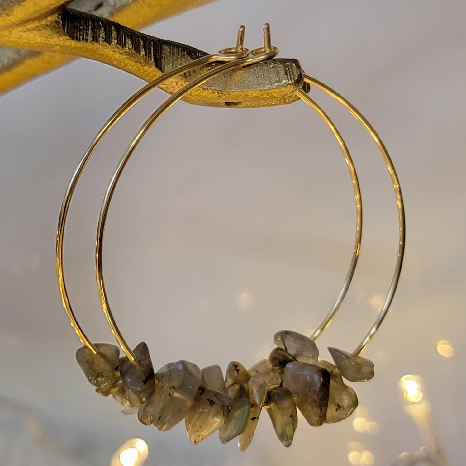 Labradorite Hoop Earrings - Gold Filled, Thin Hoop Earrings, gemstone hoop earrings