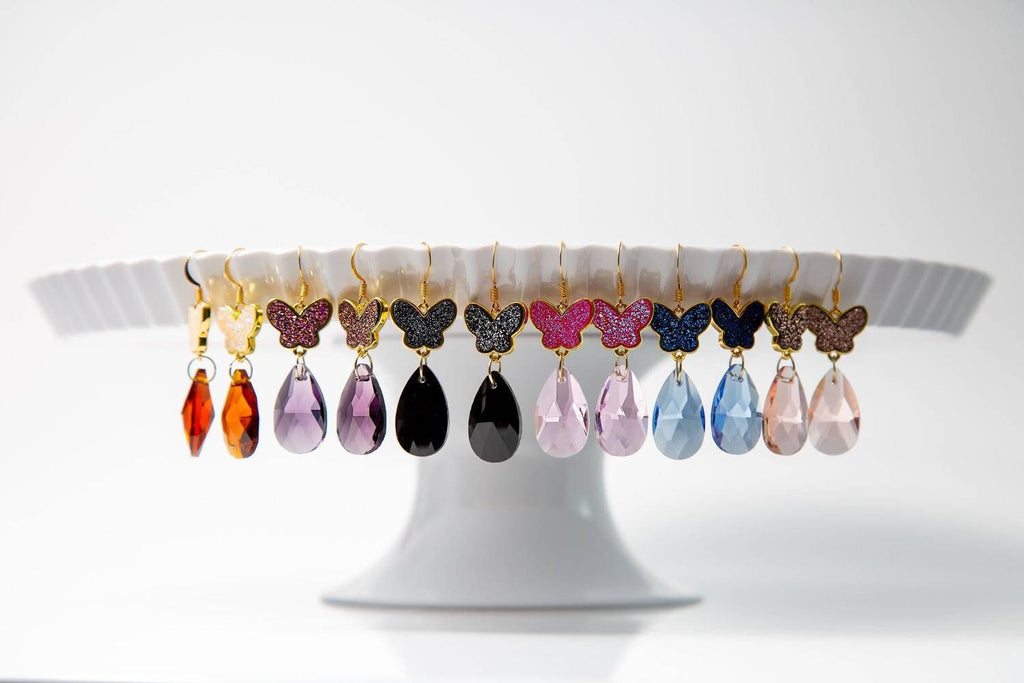 Druzy Earrings, Druzy drop earrings, Butterfly wing earrings, Raw crystal earrings, Tear drop earrings, Asymmetrical earrings, Bestseller