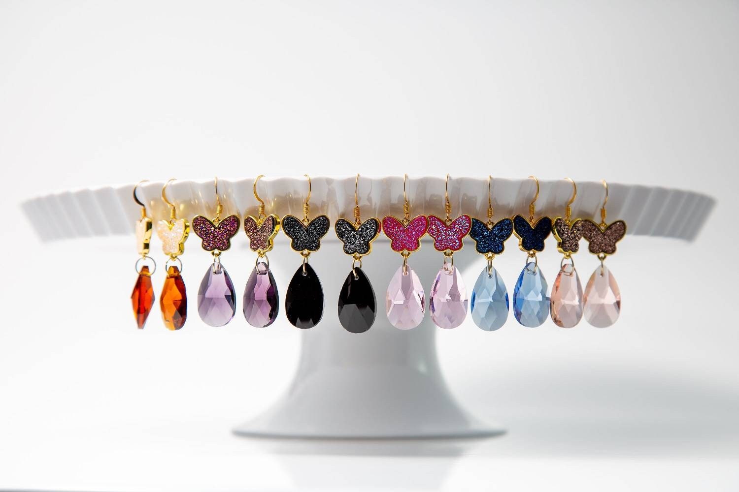 Druzy Earrings, Druzy drop earrings, Butterfly wing earrings, Raw crystal earrings, Tear drop earrings, Asymmetrical earrings, Bestseller