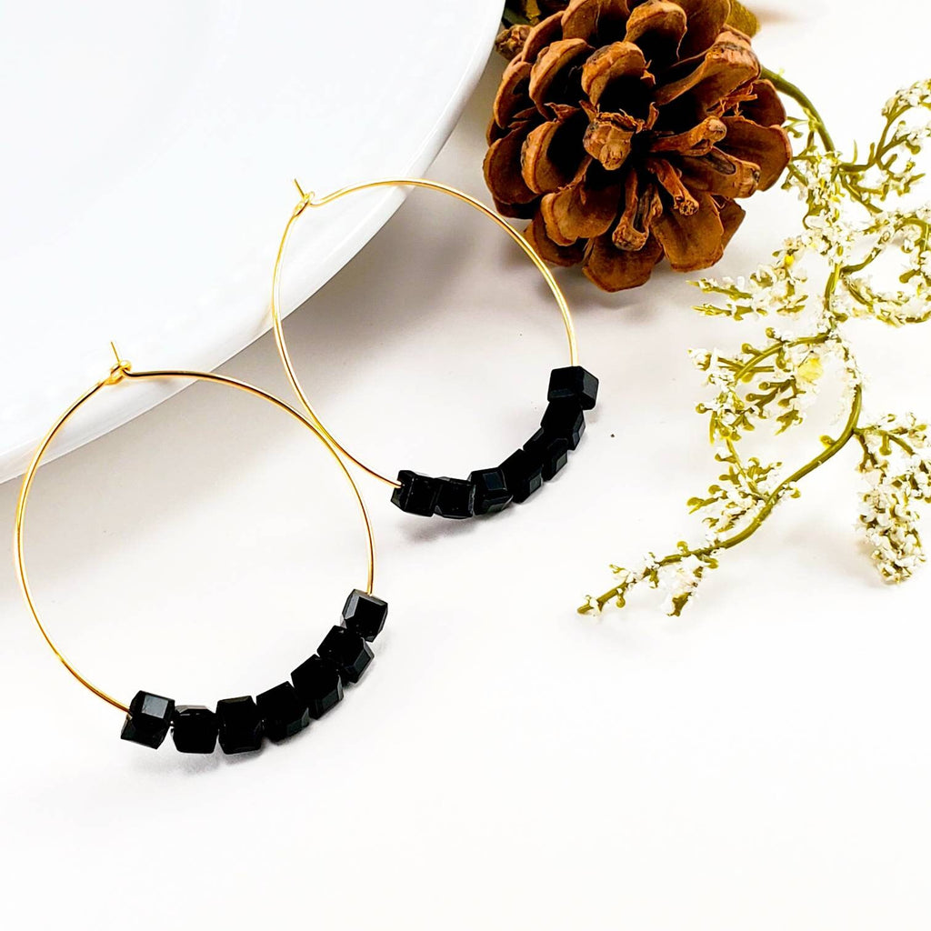 Black hoop earrings, Hoop crystal earrings, Dainty hoop earrings, Hoop earrings with charm, Thin Gold Classic Hoop Earrings, Lightweight