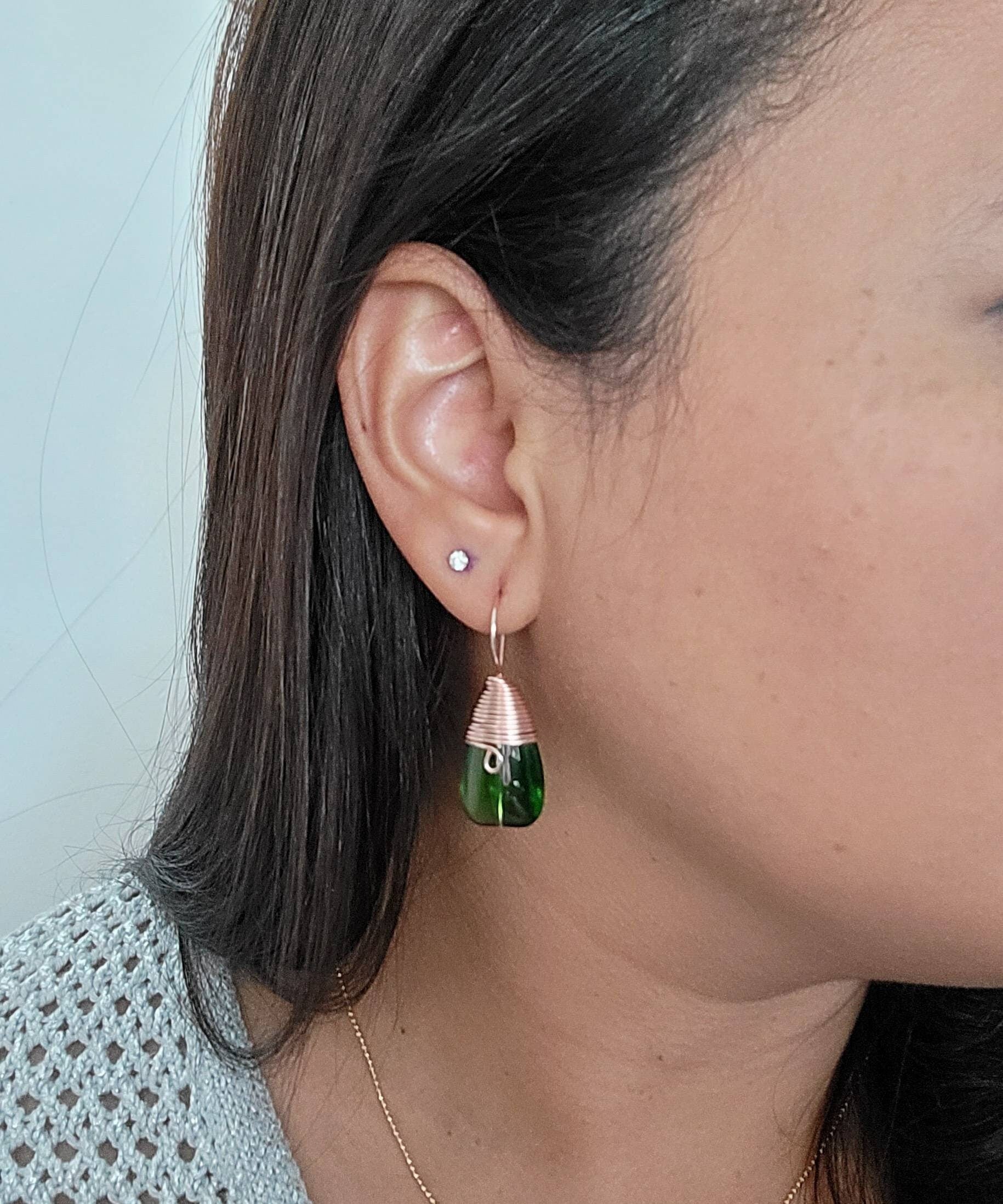 Drop earrings, crystal Teardrop earrings, Large  drop earrings, Wire wrapped earring, leaf earrings,Dainty earrings gift for her