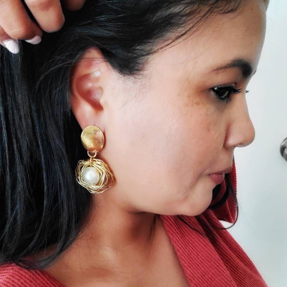 Pearl earring drops, Geometric earrings, Large pearl drop earrings, wired earring, women gifted earring, mothers days gifted, gifted pearl