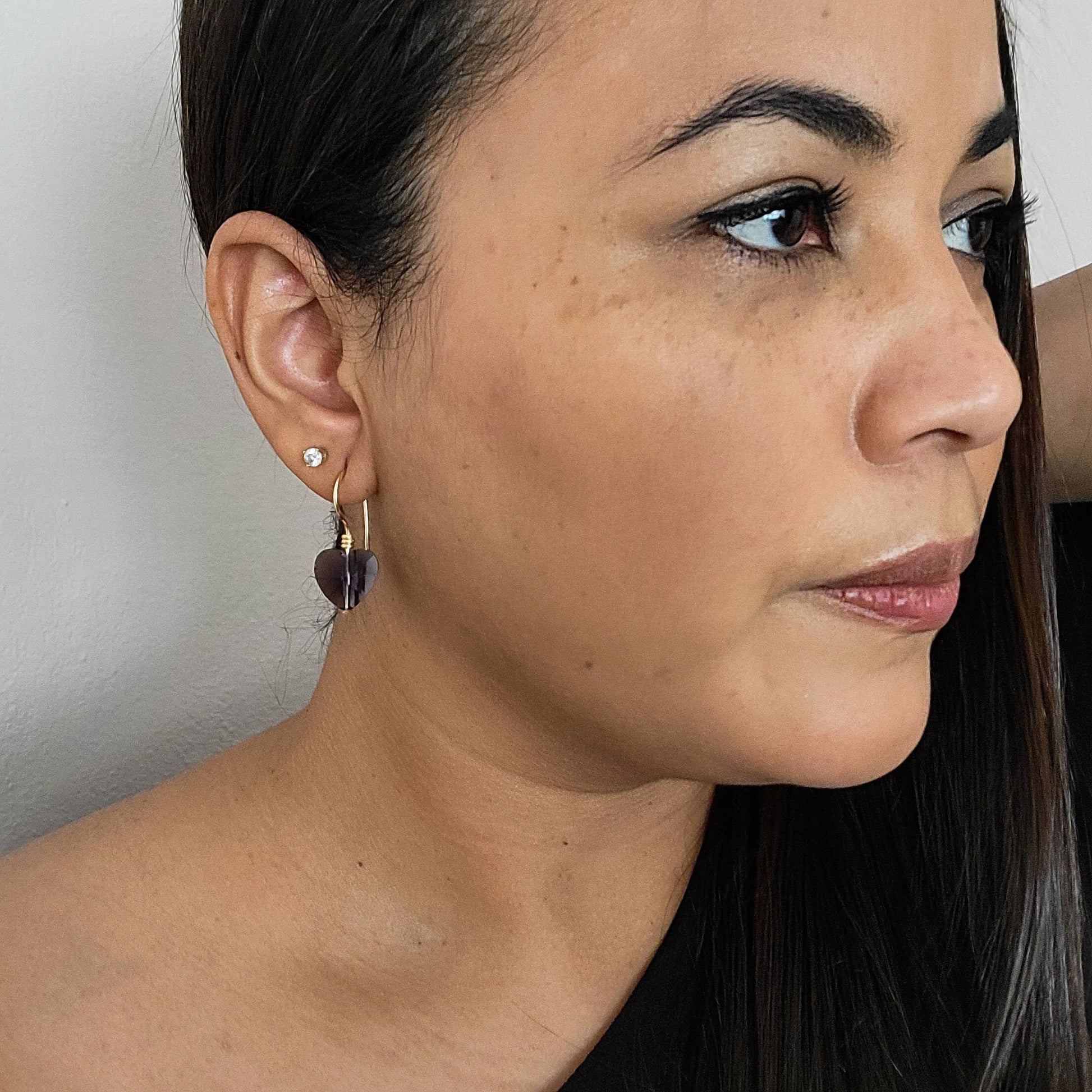 Heart Crystal Earrings, Tiny drop earrings, Heart Dangle Earrings, Crystal Heart Earrings, Love Crystal Earrings, Crystal Earrings Gift