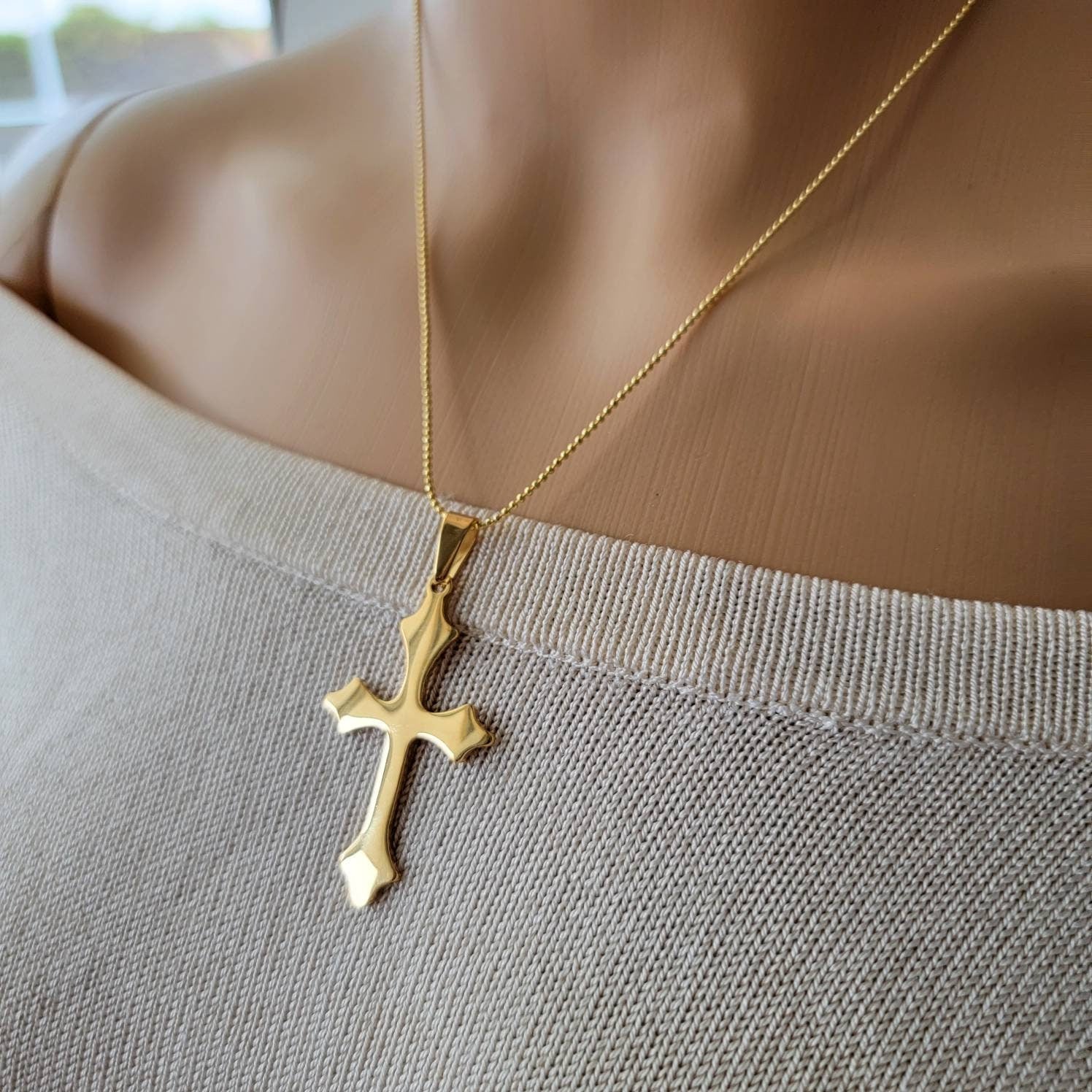Dainty cross, Gold cross necklace, Gold cross pendant, Religious necklace, christian cross necklace, Gothic cross necklace, christiangift