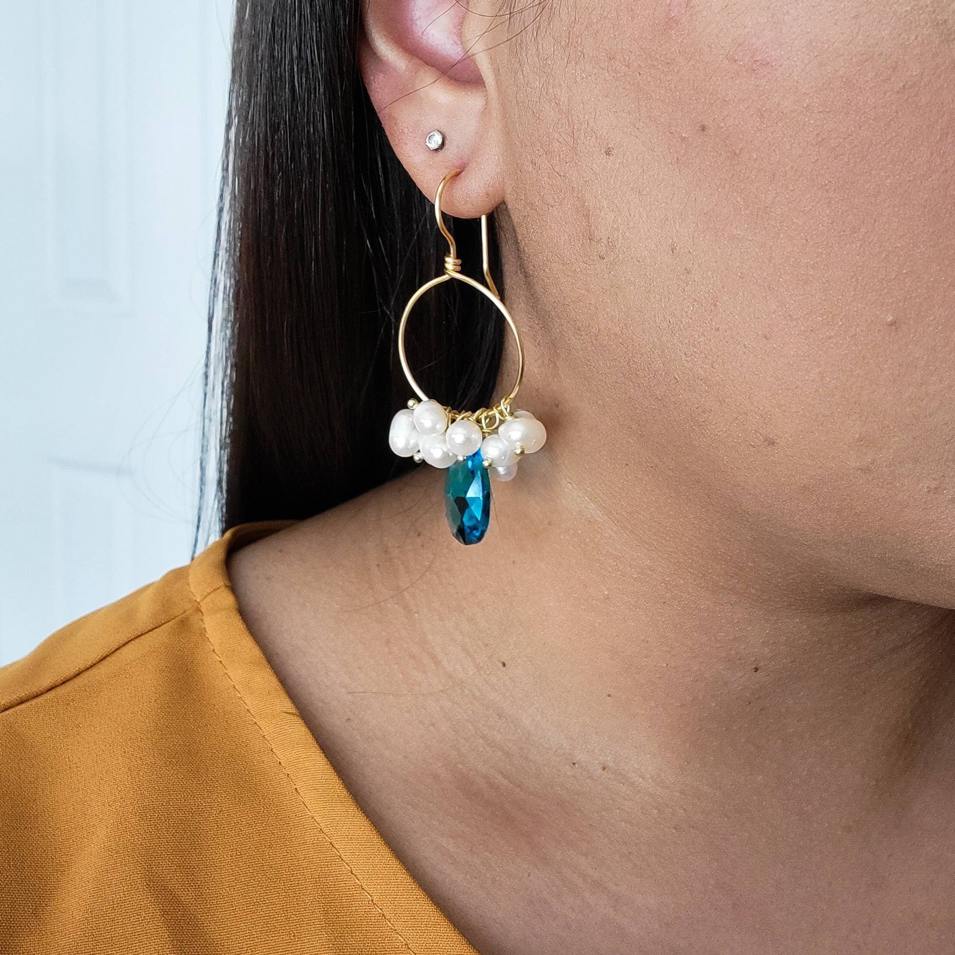 Pearl Drop Hoops, Pearl hoop earrings, 18K Gold Filled Pearl Earrings, Handmade Fresh Water Pearl Earrings, Drop Earrings, mothers day gift