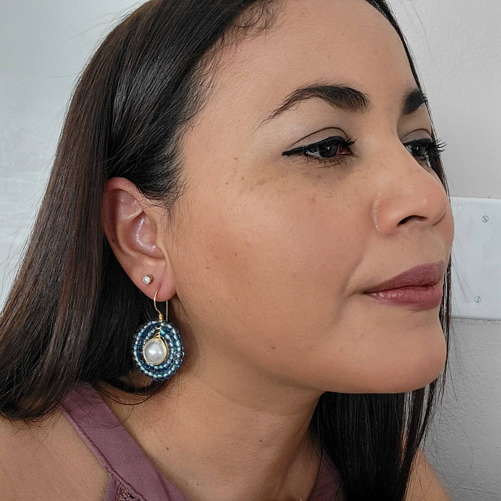 Pearl drop earrings, Something Blue Earrings, delicate earrings, minimal earrings, bridesmaid earrings, everyday earrings, giftful earring
