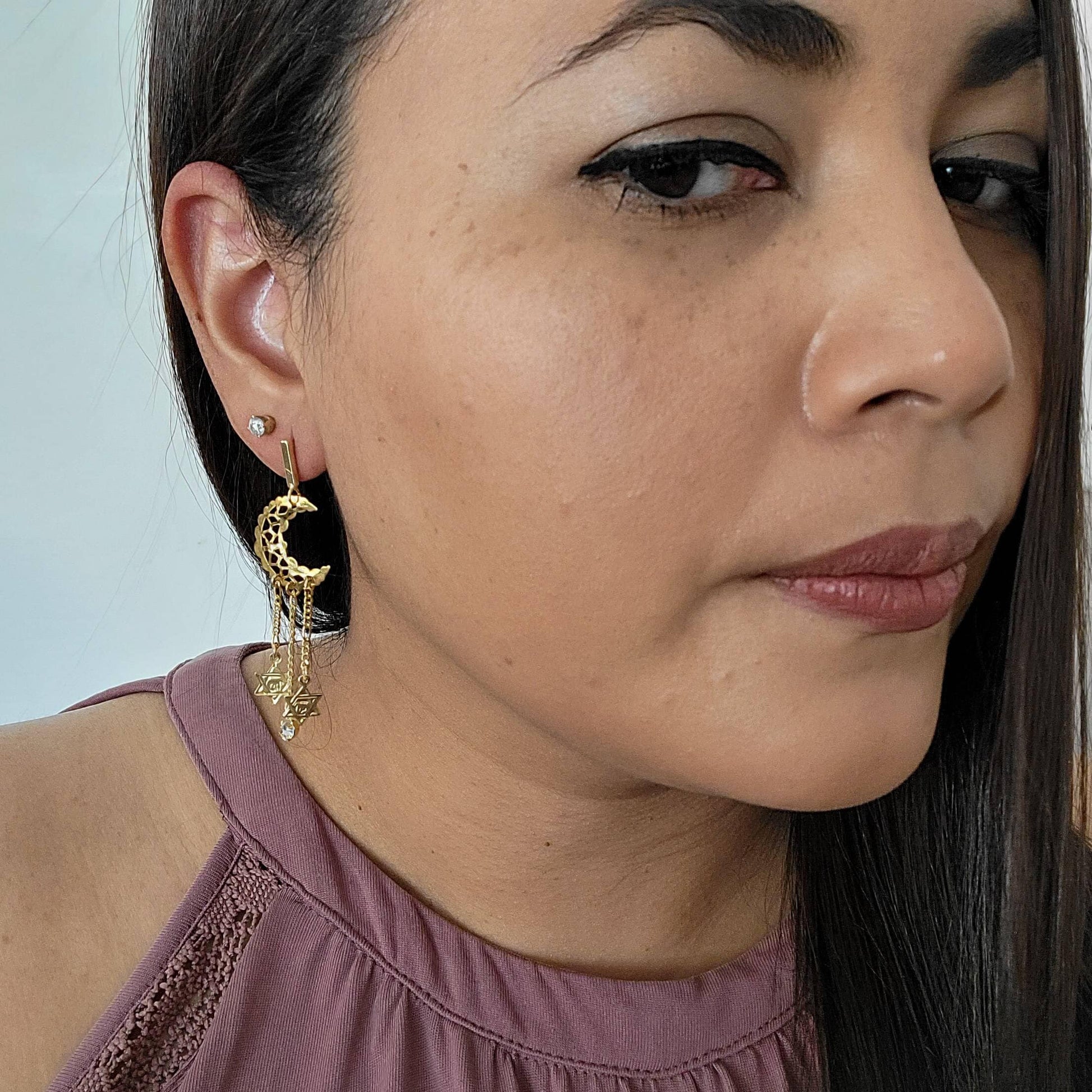 Crescent moon earrings,  celestial earrings, Stars and moon earrings, Moon phase earrings, Crescent earrings, gift for mom, christmas gifts