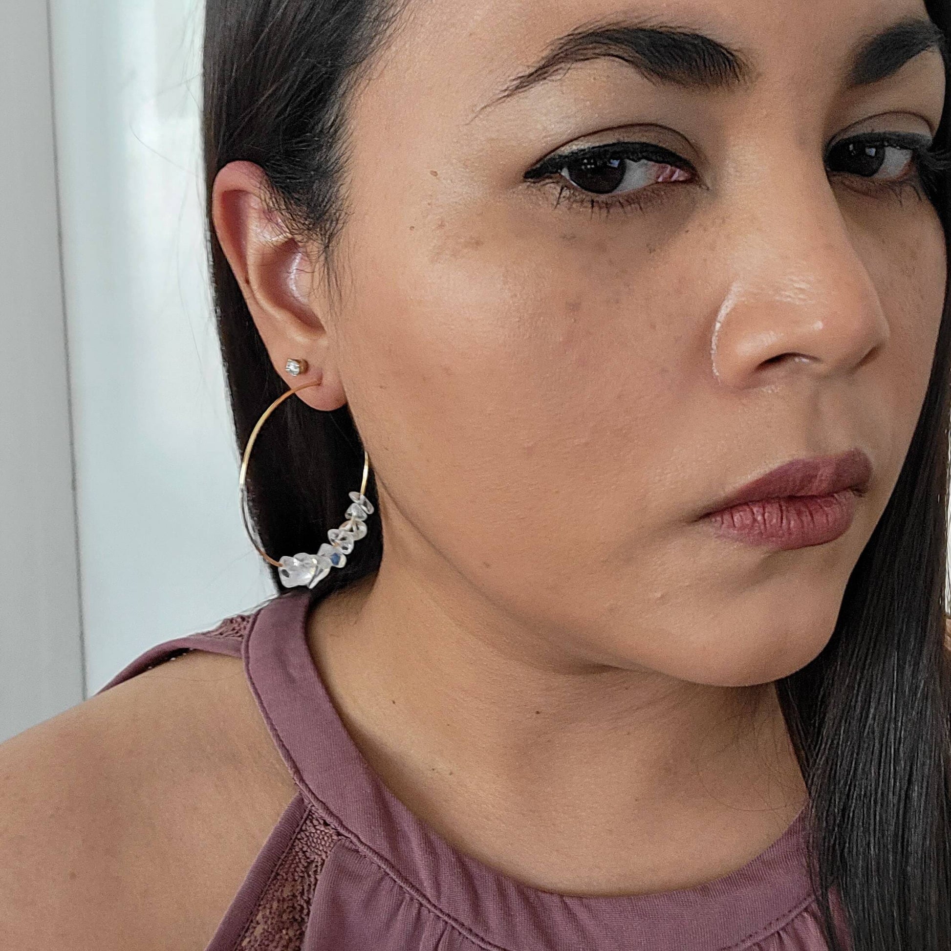 Opalite  Thin hoop earrings, Crystal hoop earrings, October birthstone earrings, Hoop Opalite Earrings, gifted earrings valentine's gift