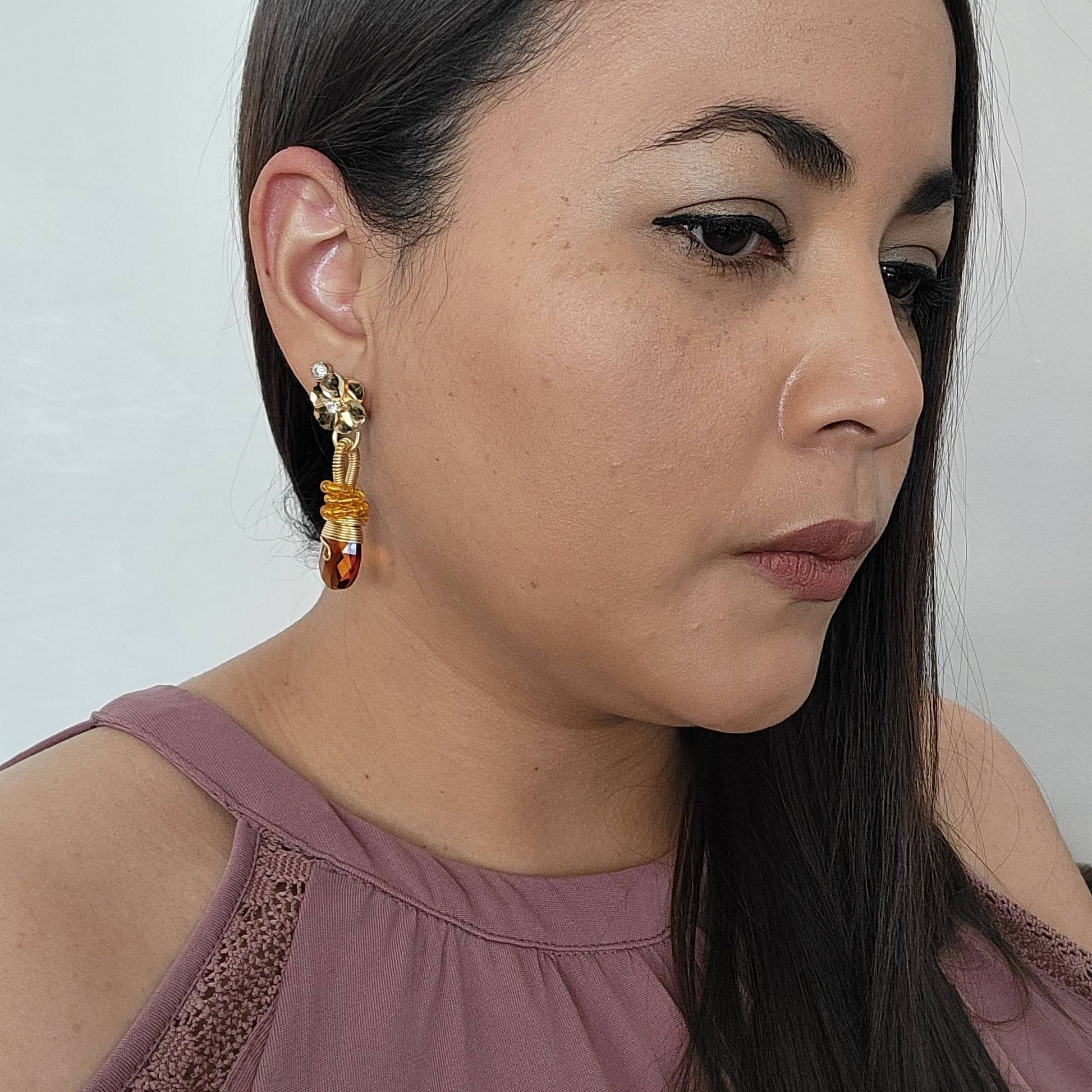 Amber Crystal teardrop earrings, Baltic Honey Amber Earrings, Large stone earrings, Honey cognac amber earrings, mother's day gift