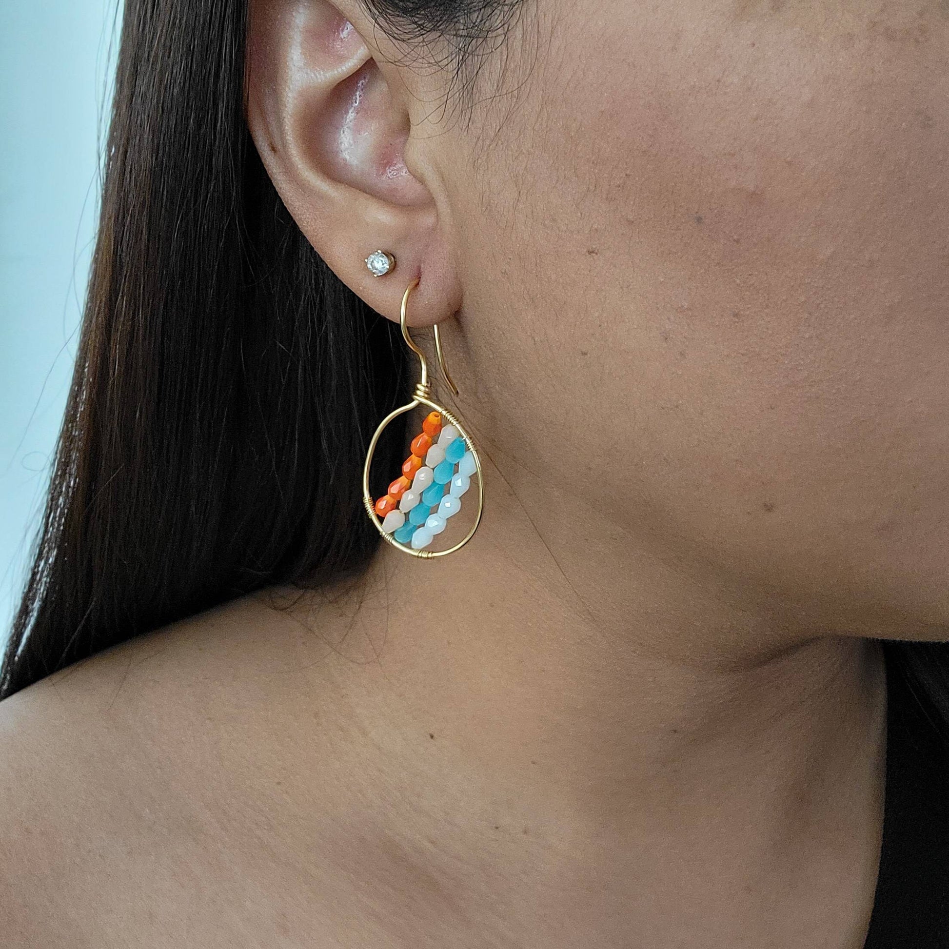 Rainbow huggie hoop earrings, Thin hoop earrings, colorful hoops, gift for- her, wedding gifted, maid-of-honor gift, mama gifte,wife  gifted