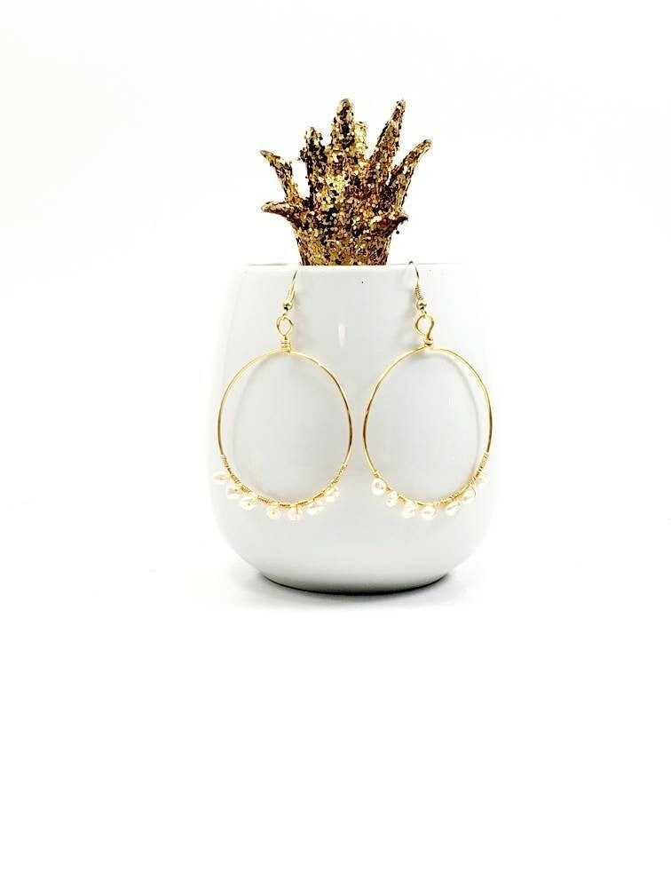 Pearl hoop earrings, Gold filled hoop earrings, Dainty hoop earrings, bridal gifted, weddings- giftful, giftful sister, mothers days gifted