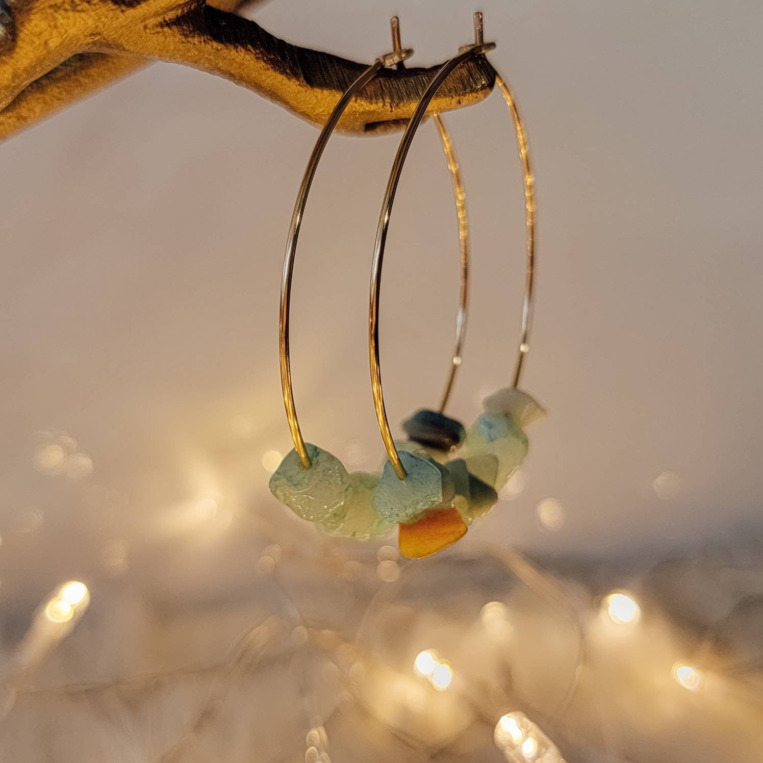 Amazonite earrings, Thin gold hoop earrings, Big hoop earrings, lightweight earrings, raw stone earrings, healing earrings minimalistic