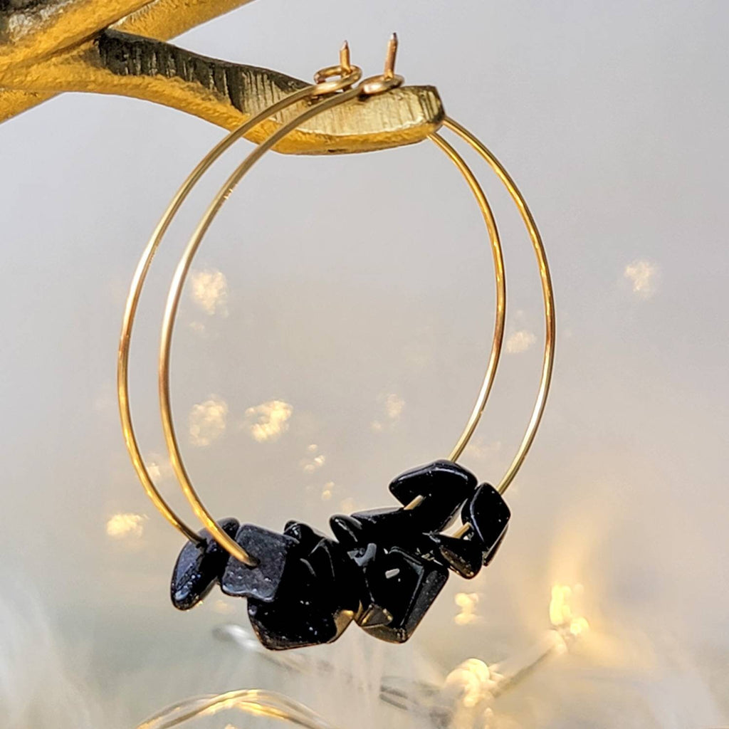 Thin gold hoop Blue goldstone earrings, gold filled hoop, gold wire hoop, large thin hoop, thin wire hoop, gifted earring, gifted-for women