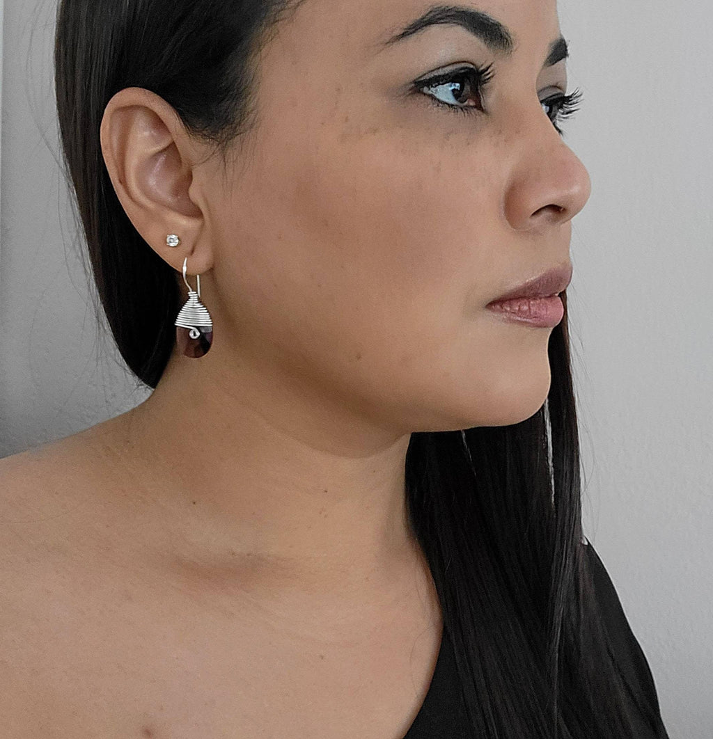 Drop water Purple Crystal Earrings, Tear drop earrings, Crystal Bridal Earrings, asymmetrical earrings