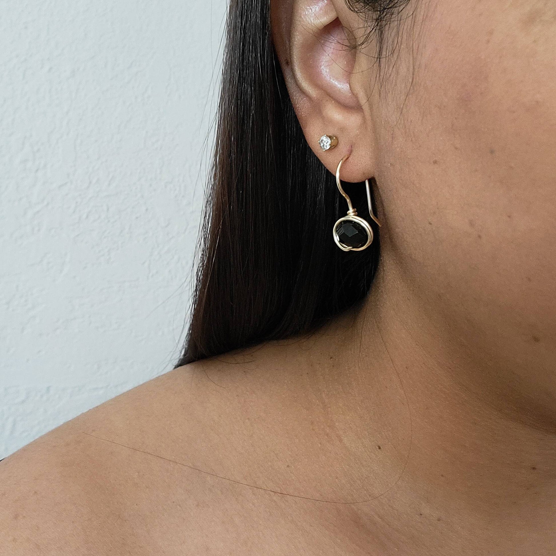 Black Small drop earring, wired earrings, crystal earrings dainty, minimalistic earring, gold minimalistic earrings, gift for- her, sister-gift