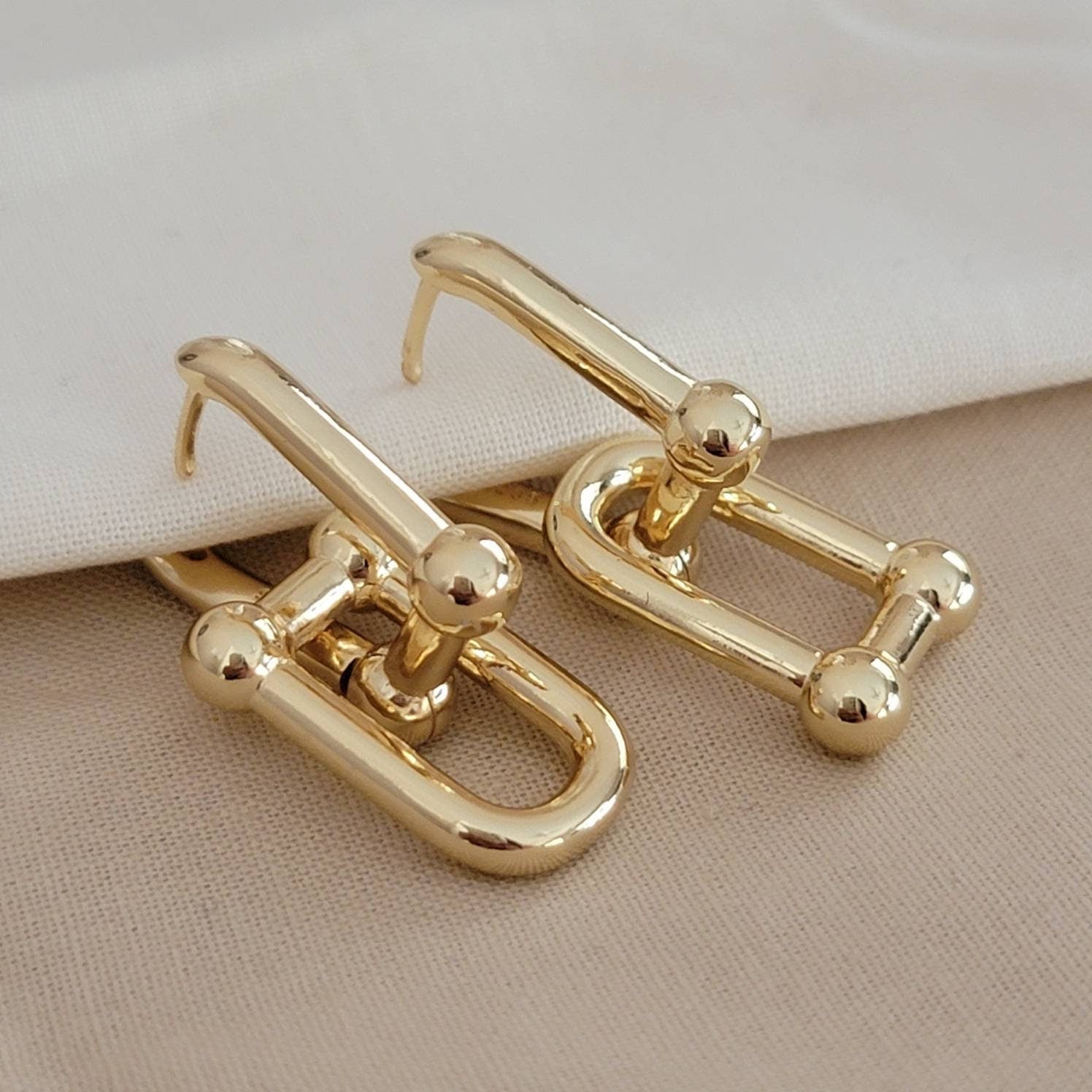 U-Link Hoop Earrings, U-Shape Earrings, Chunky hoop earrings, Chain link earrings, Gold chunky hoop earrings, Thick gold hoop earrings gift