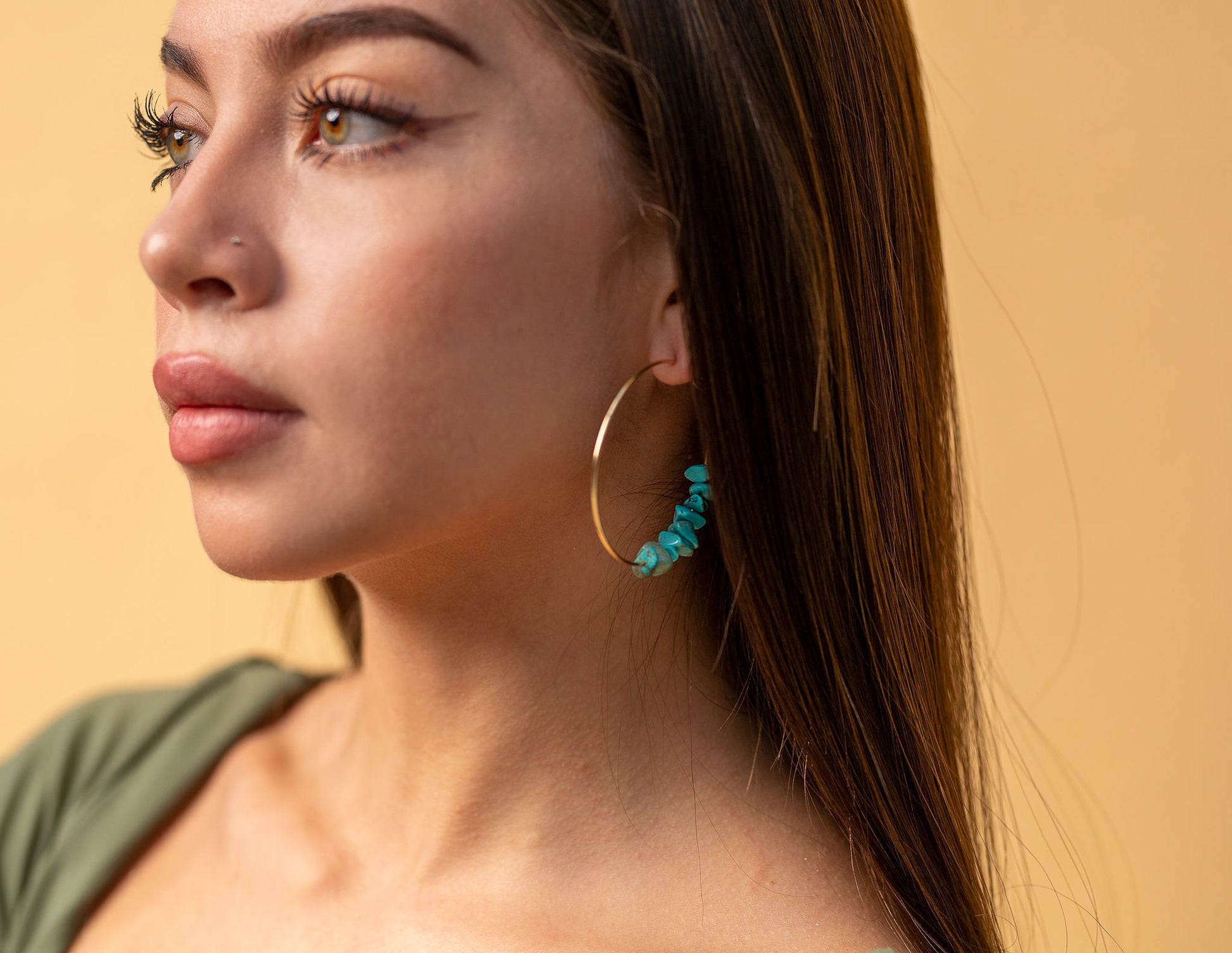 Lizz Franco Clear Quartz Hoop Earrings - Large Thin Crystal Hoop Earrings