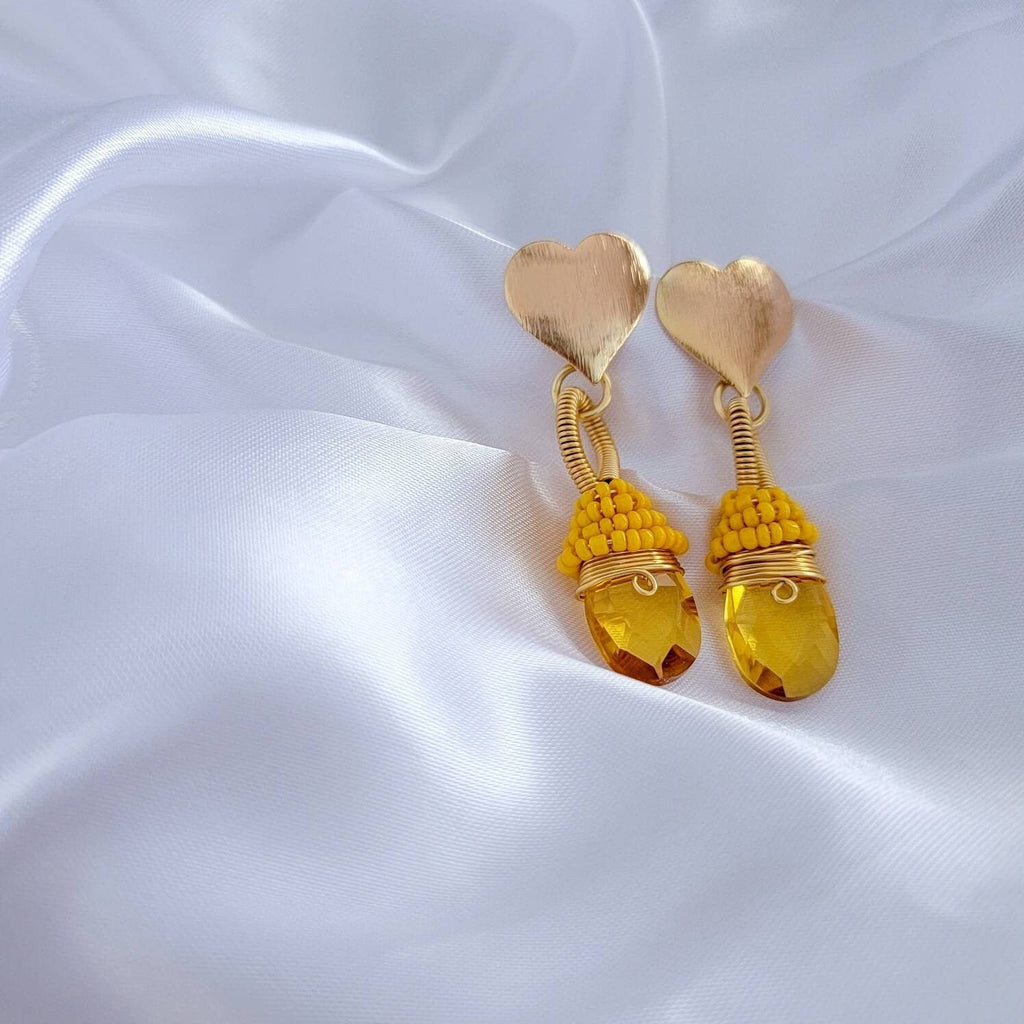 Crystal drop yellow Earrings,  drop crystal earrings, Wedding earrings, Tear drop earrings, gifts for gifted, dangle earrings, gold drop earring