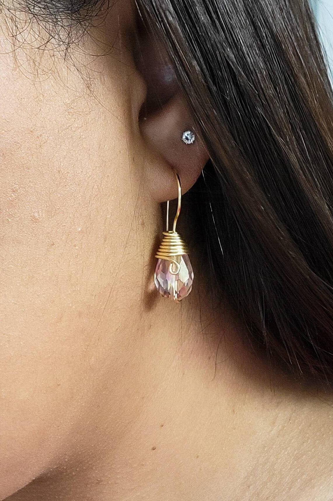 Teardrop earrings, Blush pink earrings, Teardrop earrings, Waterdrop earrings, Light pink earrings, Tiny drop Earrings, Tear drop earrings