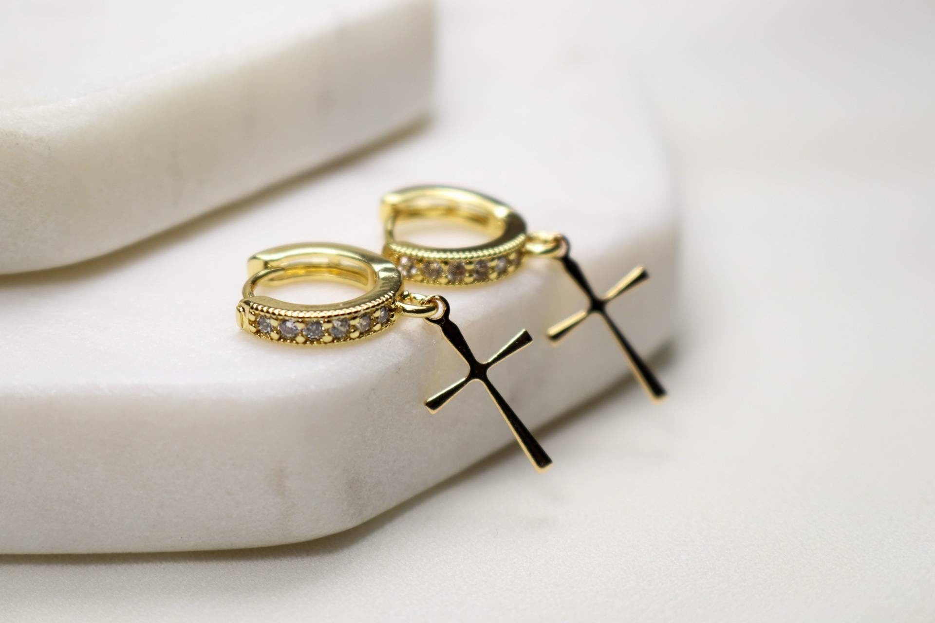 Cross Hoop earrings, Huggie hoop earrings, Small hoop earrings, Mini Hoop earrings, Tiny Hoop Earrings, Gold filled hoops, Dainty Hoops