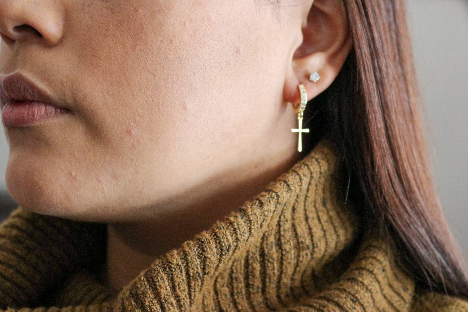 Cross Hoop earrings, Huggie hoop earrings, Small hoop earrings, Mini Hoop earrings, Tiny Hoop Earrings, Gold filled hoops, Dainty Hoops
