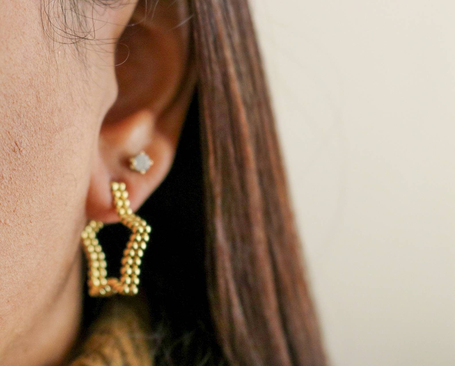 STAR HOOP EARRINGS - Small Gold Hoop Earrings, Dainty Style