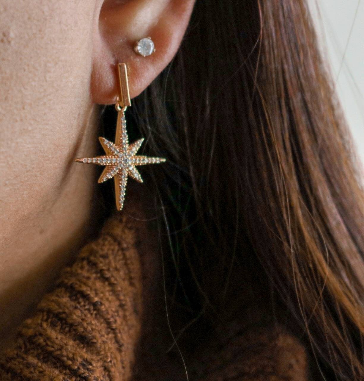 Starburst Earrings drop, Starburst earrings, Star earrings, Celestial Earrings, north star earrings, valentines giftful, giftful valentines