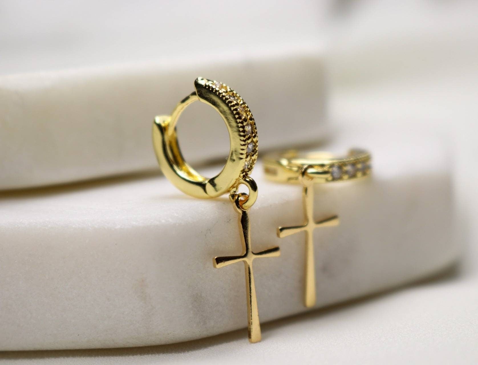 Cross Hoop earrings, Huggie hoop earrings, Small hoop earrings, Mini Hoop earrings, Tiny Hoop Earrings, Gold filled hoops, Dainty Hoops